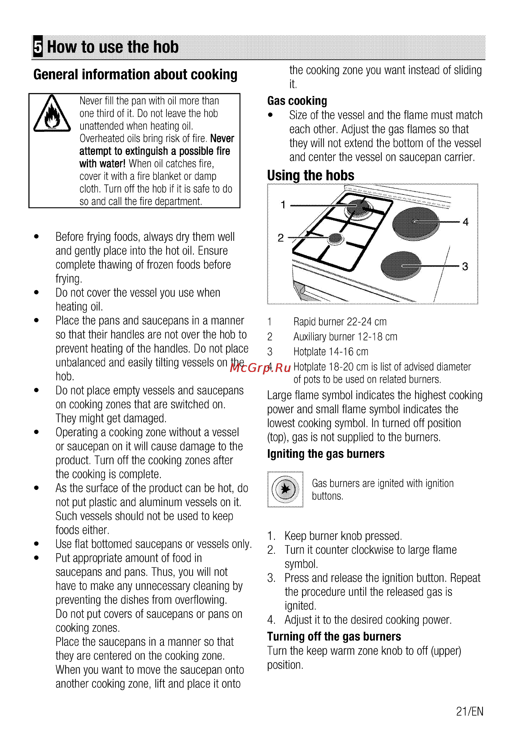 Beko css 54010 gw [21/100] How to use the hob