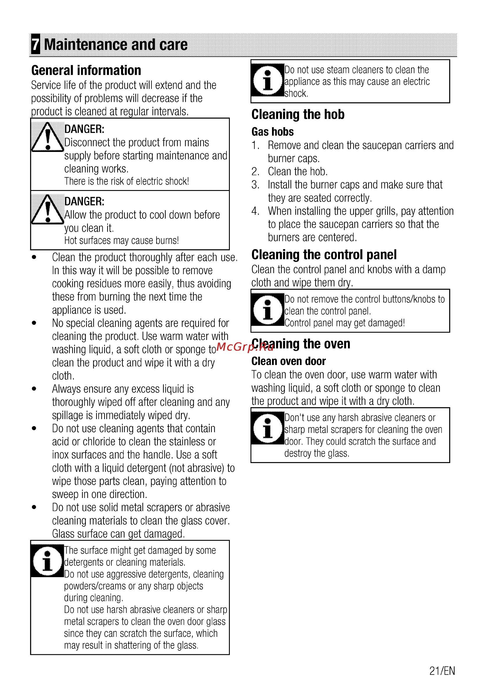 Beko csg 52010 w [21/84] Q maintenance and care