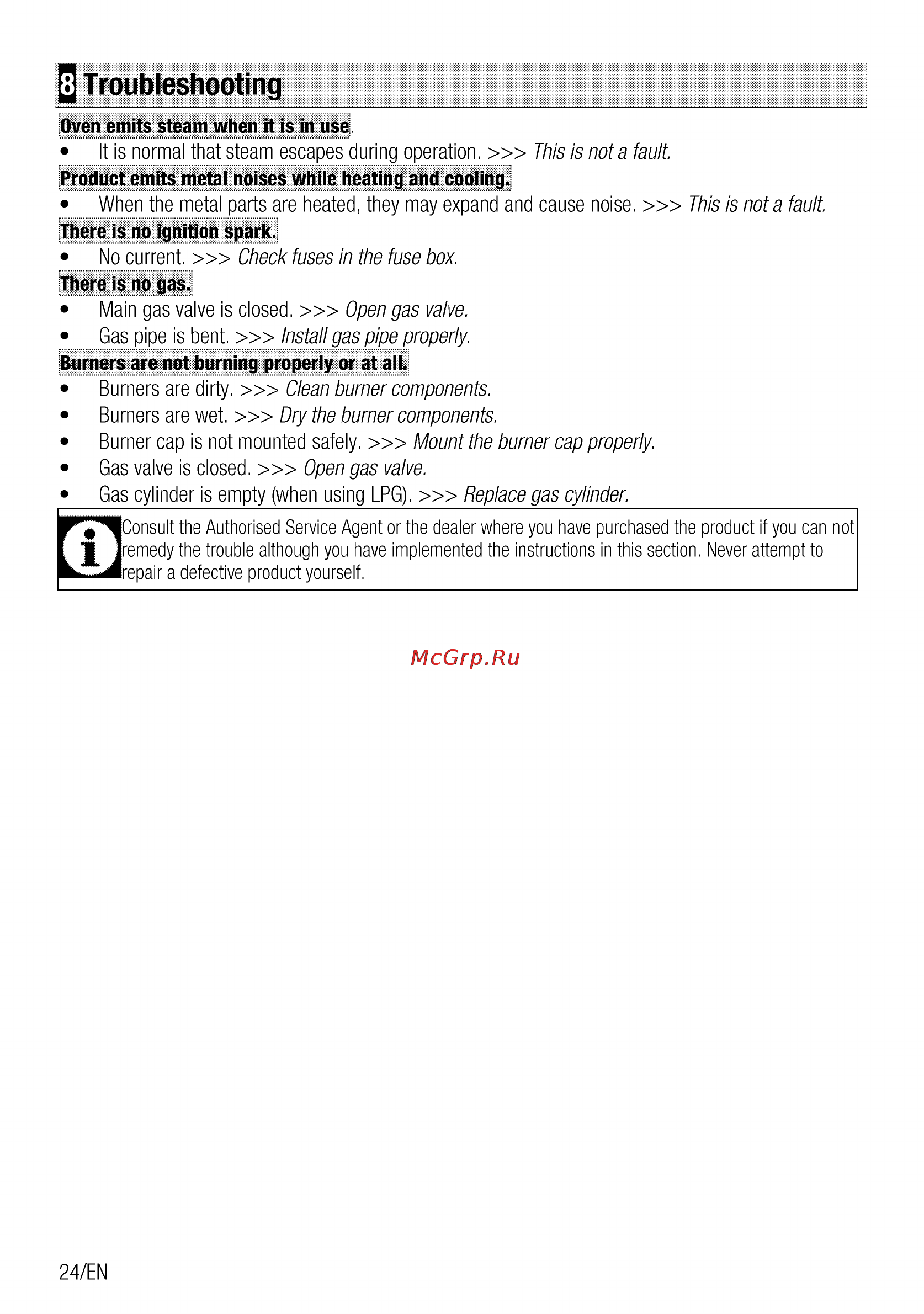 Beko csg 52010 w [24/84] Troubleshooting