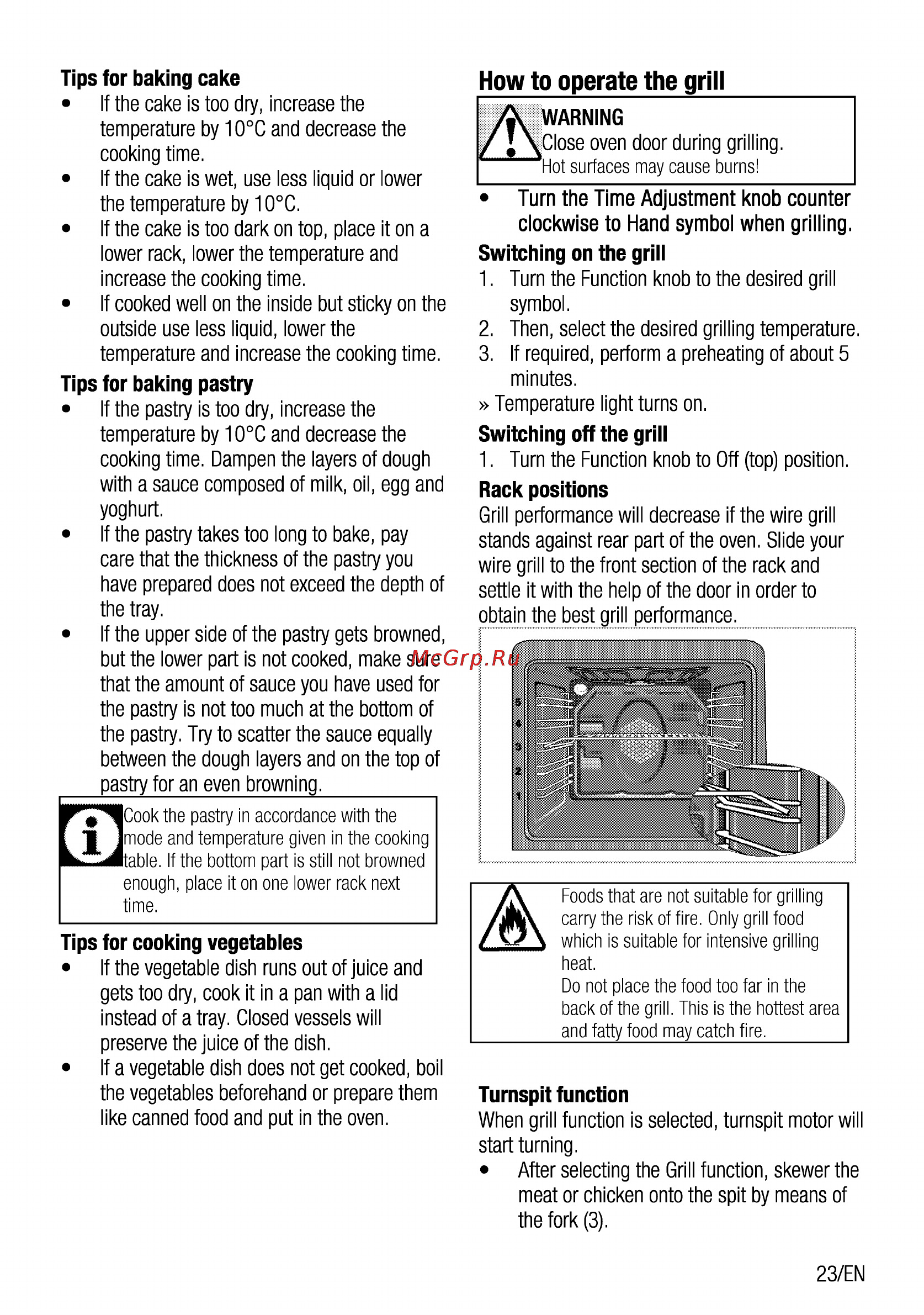 Beko cse 52110 gw [23/96] How to operate the grill____________