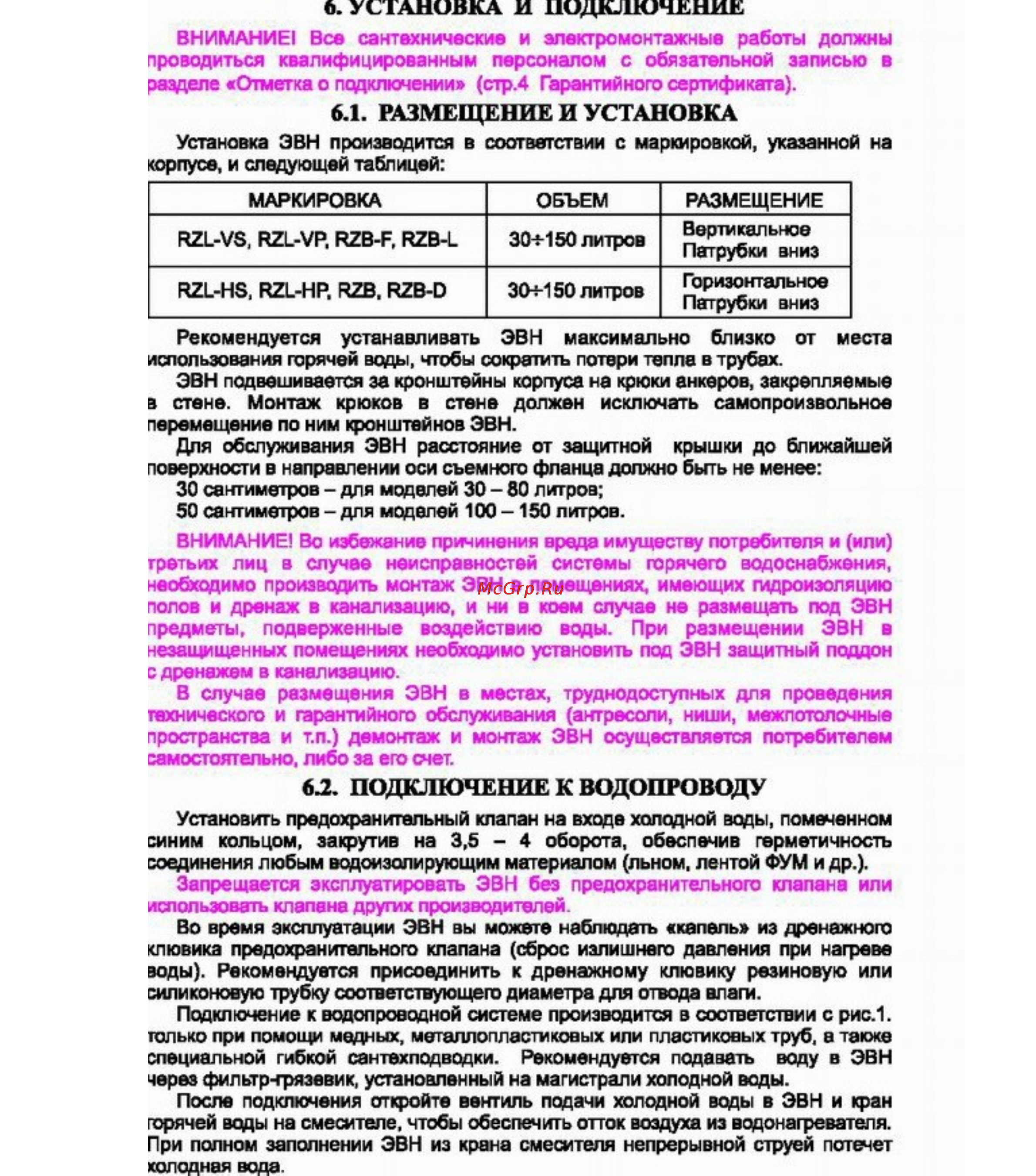 Термекс RZL 50 [4/8] Подключение к водопроводу