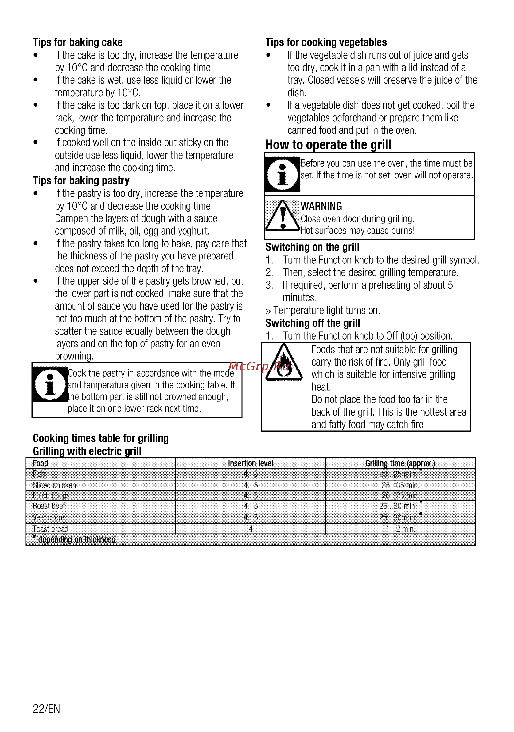Beko BIM24301WCS [22/60] How to operate the grill_____________