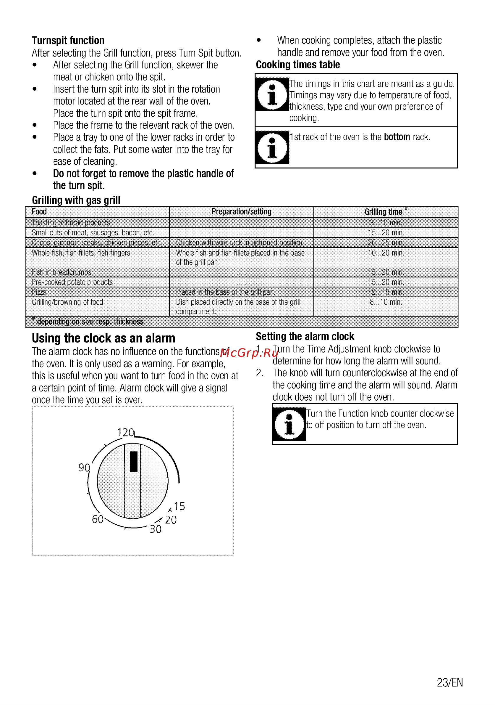 Beko csg 42111 gw [23/92] Using the clock as an alarm