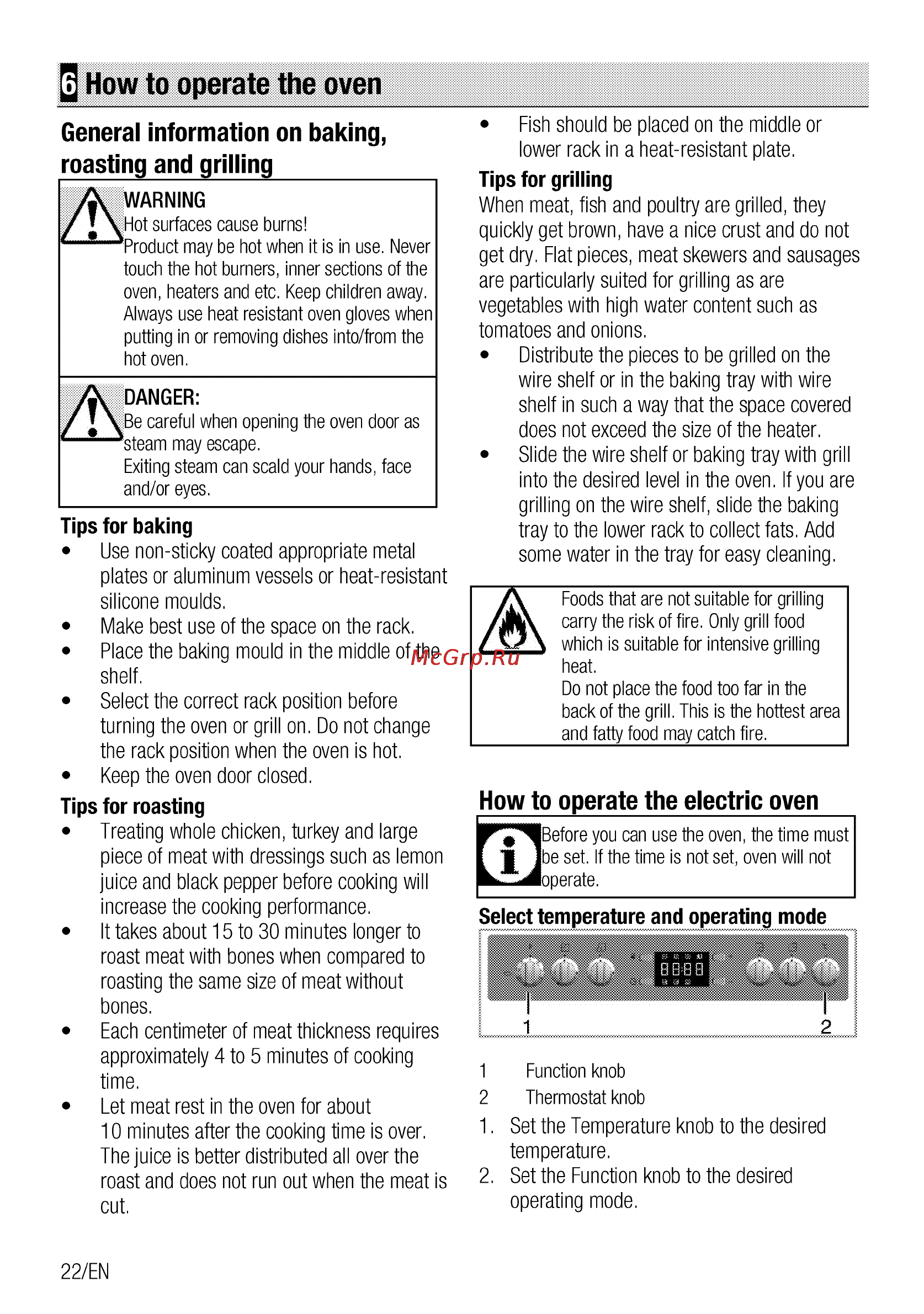 Beko csm 62321 da [22/72] General information on baking roasting and grilling