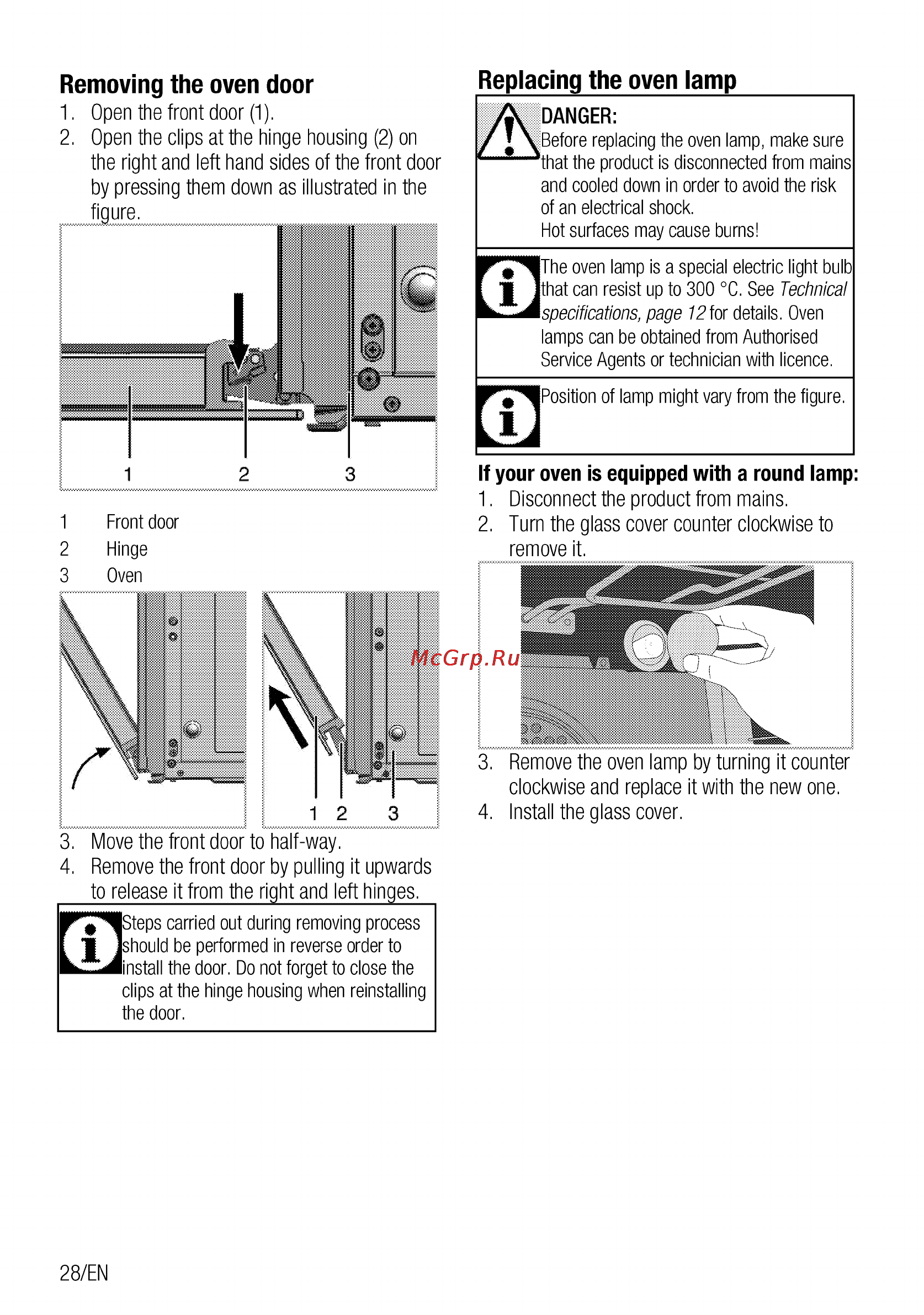 Beko cse 62320 gw [28/68] Removing the oven door