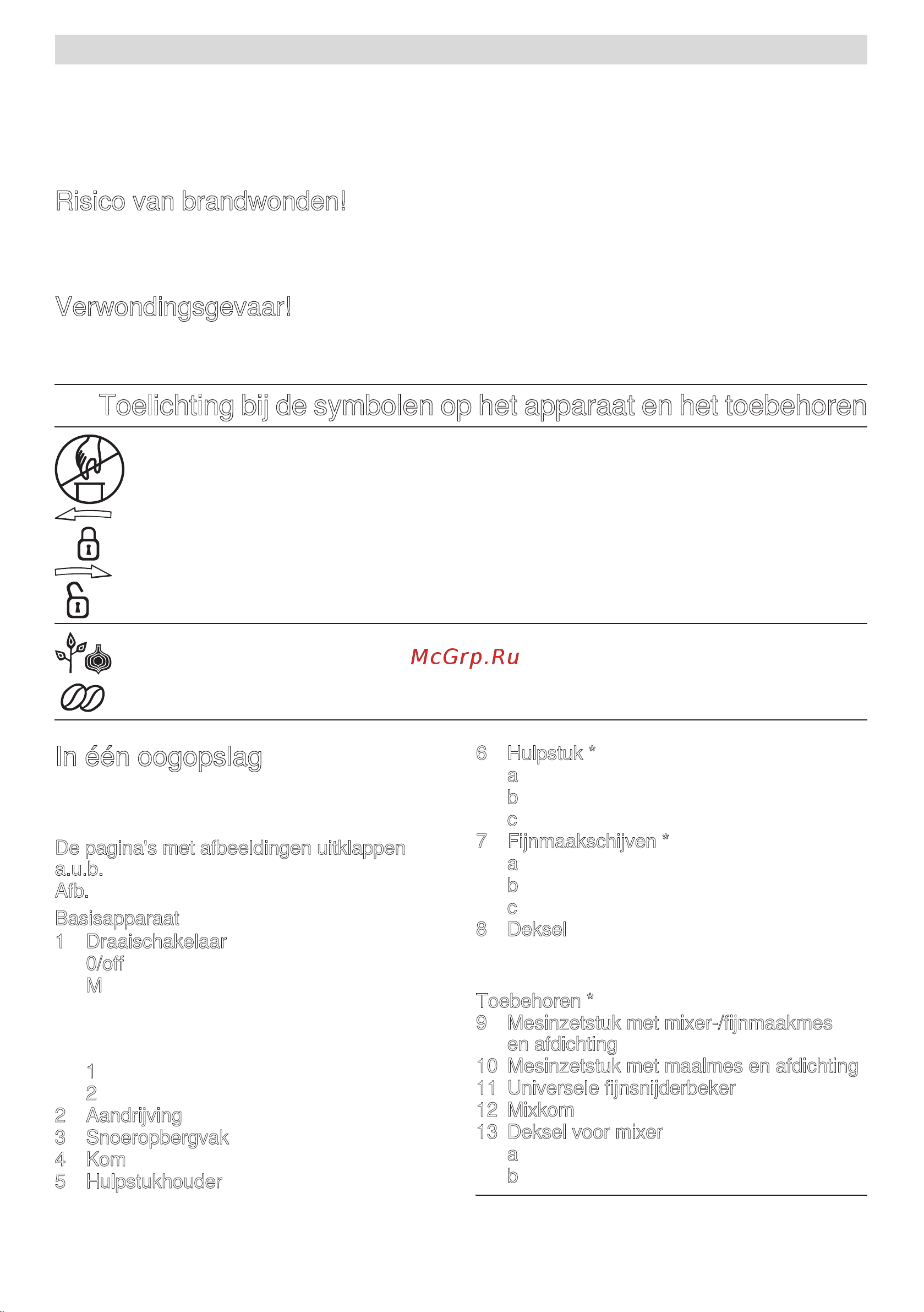 Bosch mcm 3401m [45/194] Toelichting bij de symbolen op het apparaat en het toebehoren