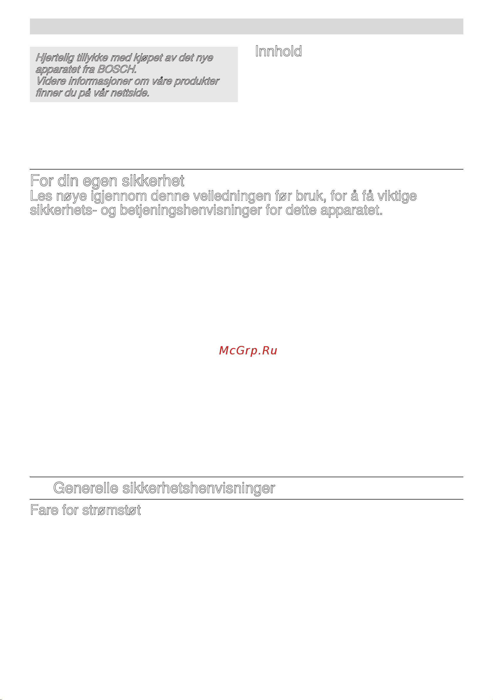 Bosch mcm 3110w [62/194] For din egen sikkerhet