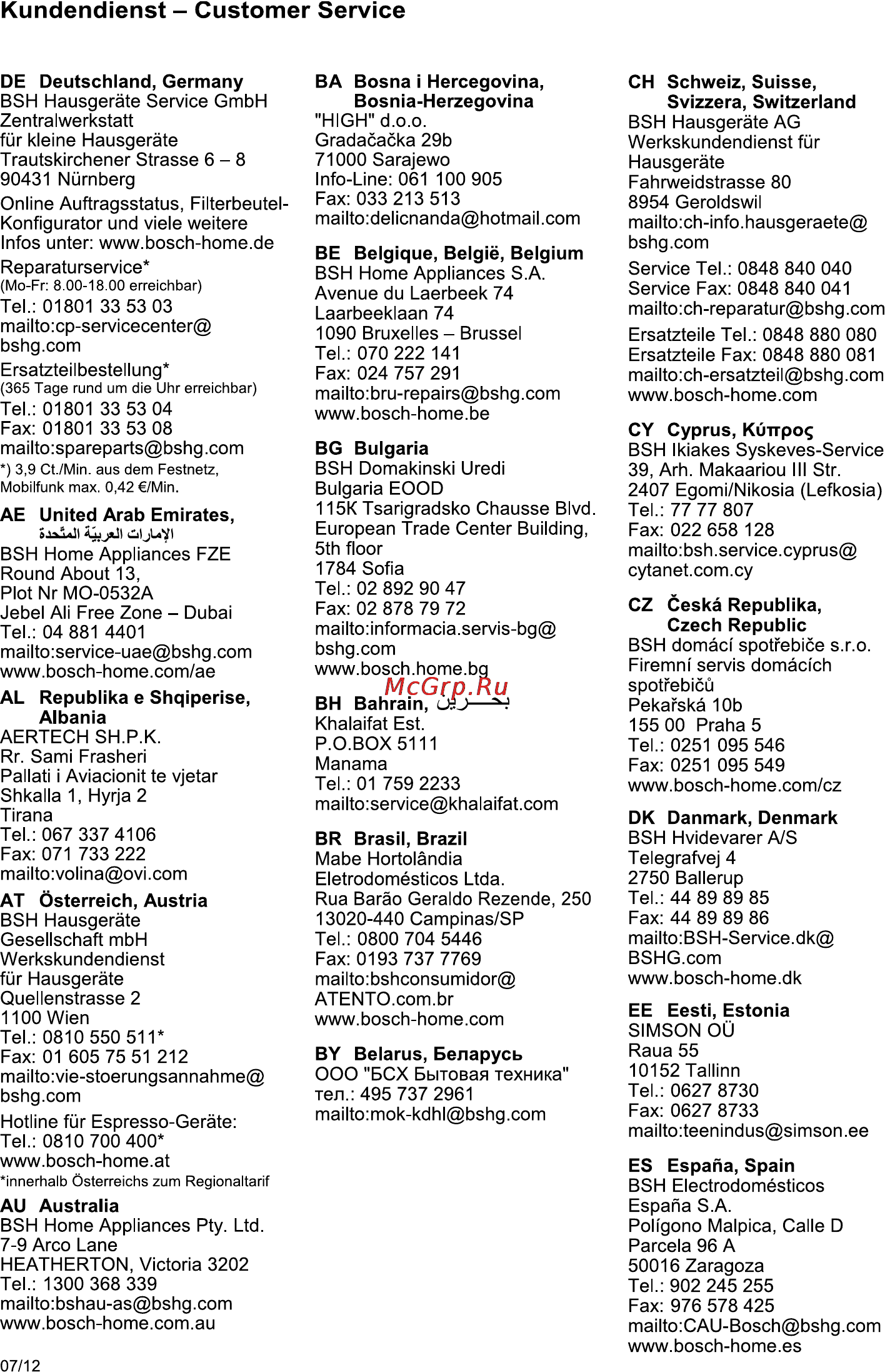 Bosch mum 57860 [200/208] Kundendienst customer service
