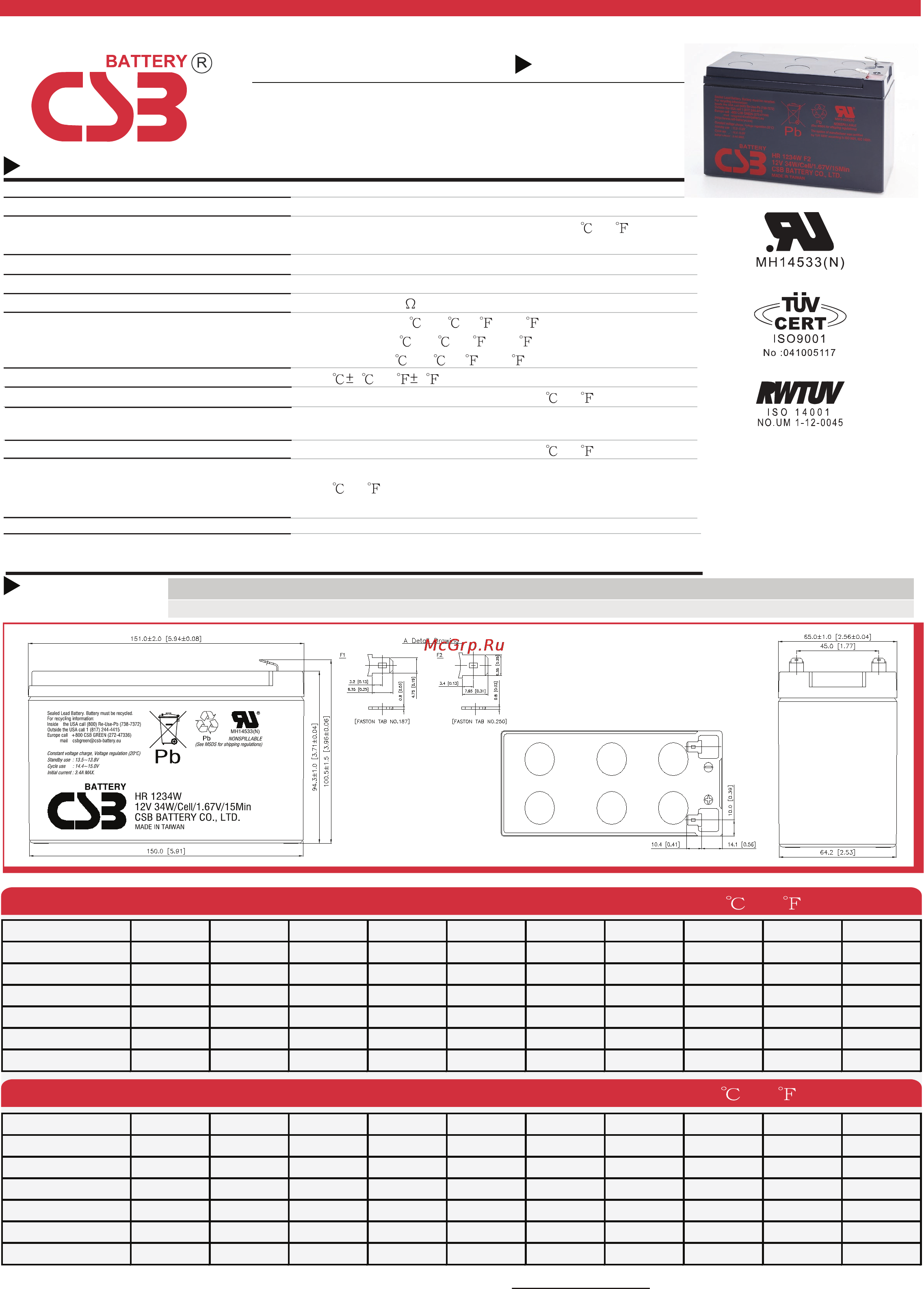CSB HR 1234W F2 12V 9 Ah Инструкция по эксплуатации онлайн