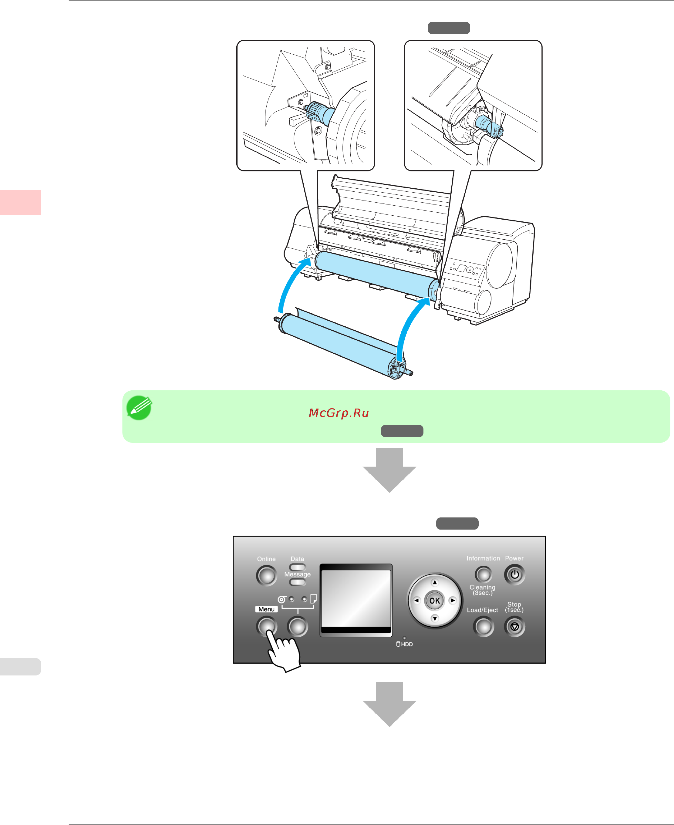Canon imageprograf ipf825 [22/956] Load the roll in the printer