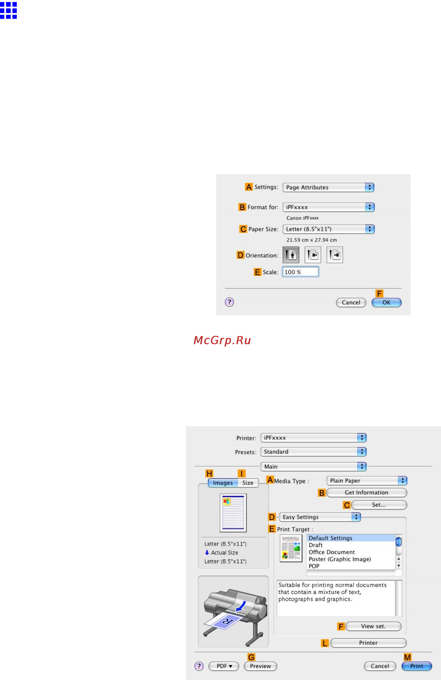 Canon imageprograf ipf605 [232/578] Resizing originals to fit the roll width mac os x