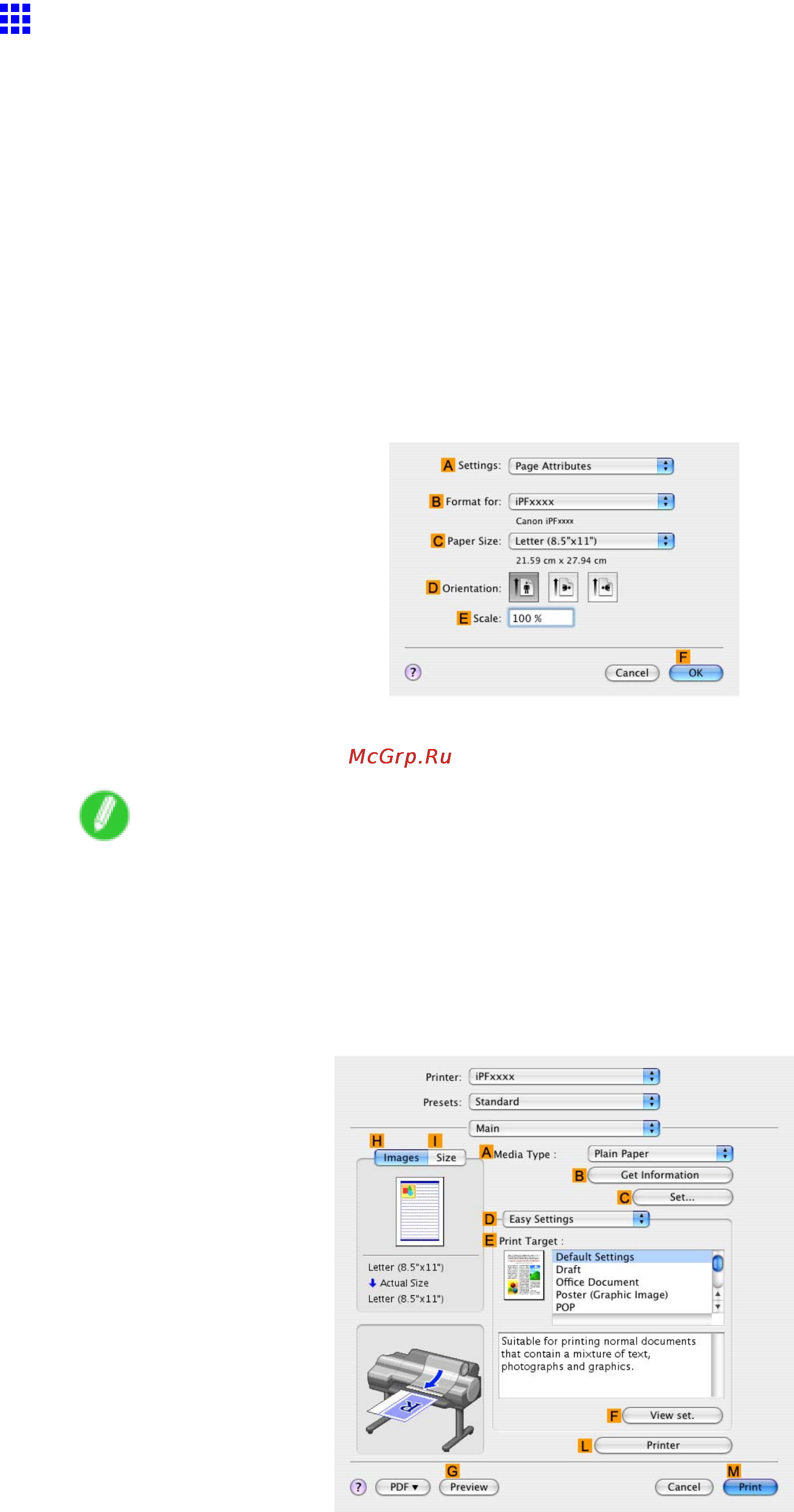Canon imageprograf ipf605 [270/578] Borderless printing by resizing originals to fit the roll width mac os x