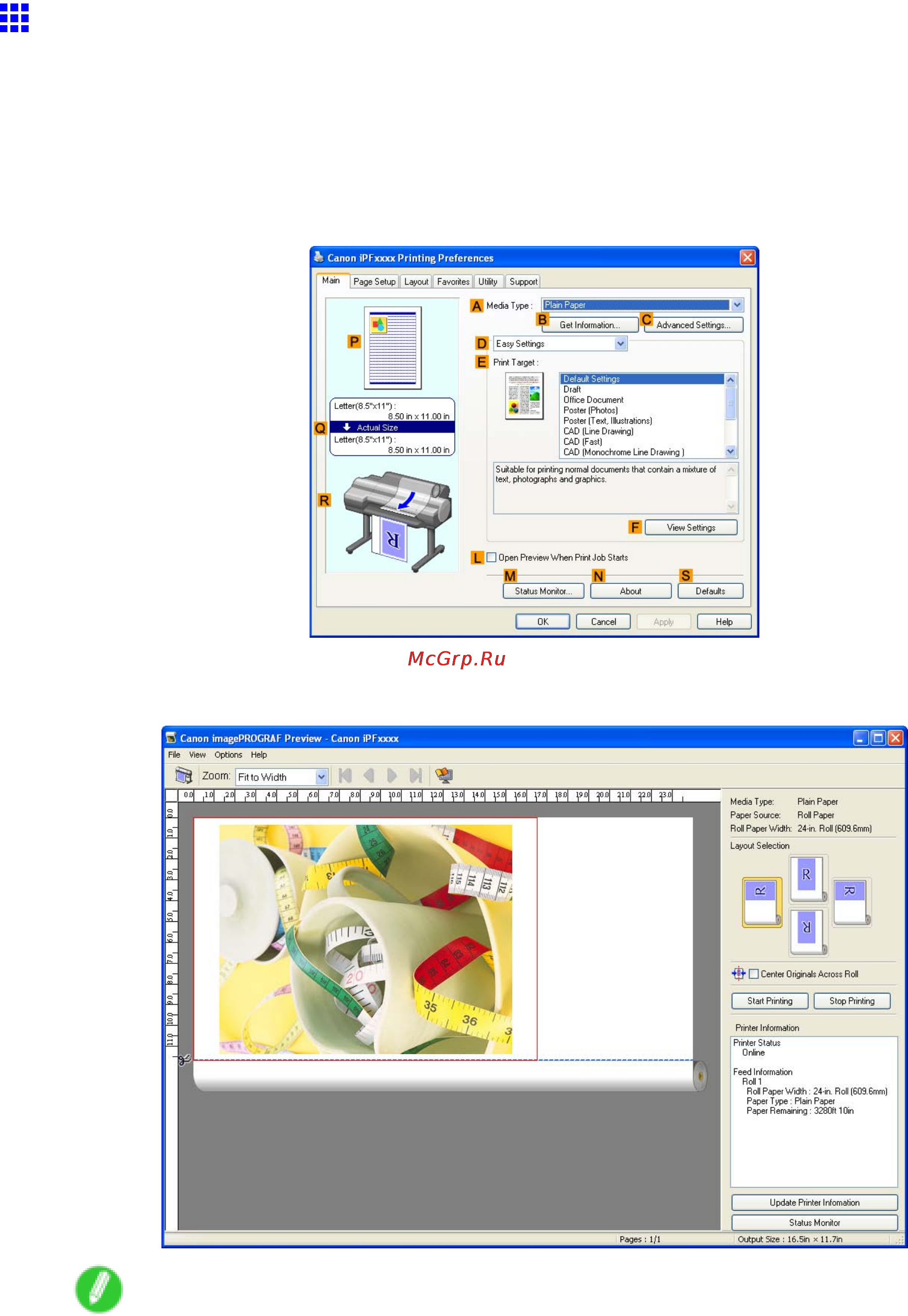 Canon imageprograf ipf605 [340/578] Checking the layout in a preview before printing windows