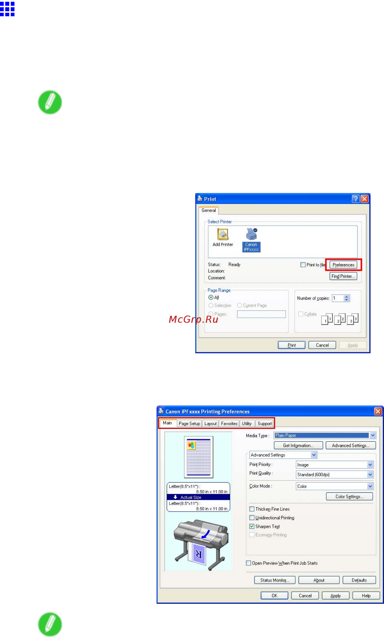 Canon imageprograf ipf605 [370/578] Accessing the printer driver dialog box from applications windows