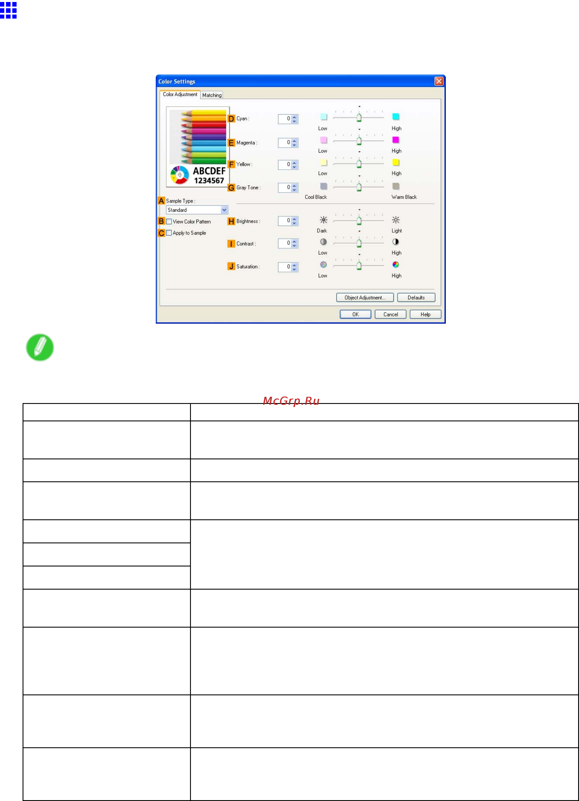 Canon imageprograf ipf605 [380/578] Color adjustment sheet color windows
