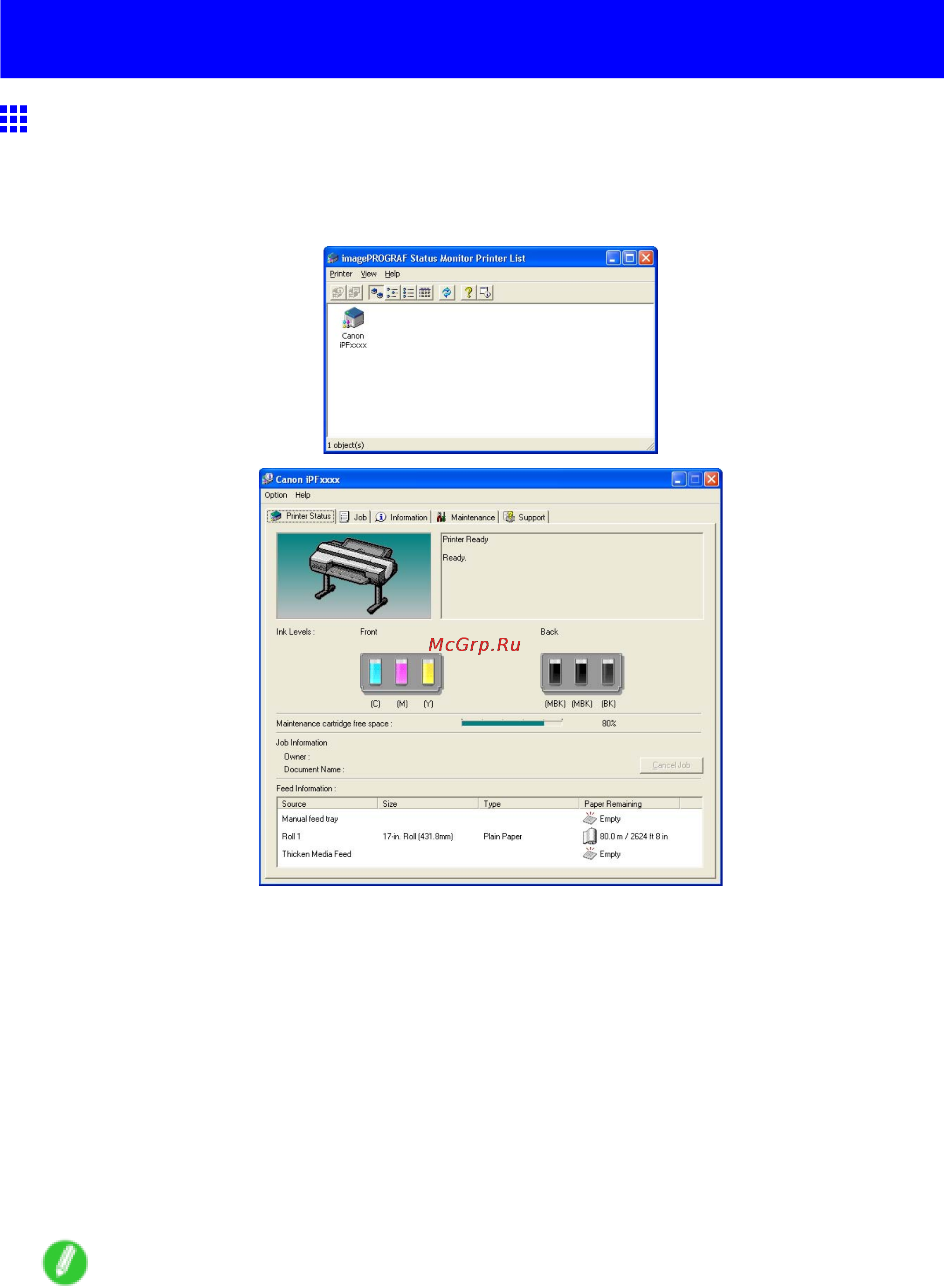 Canon imageprograf ipf605 [399/578] Imageprograf status monitor windows