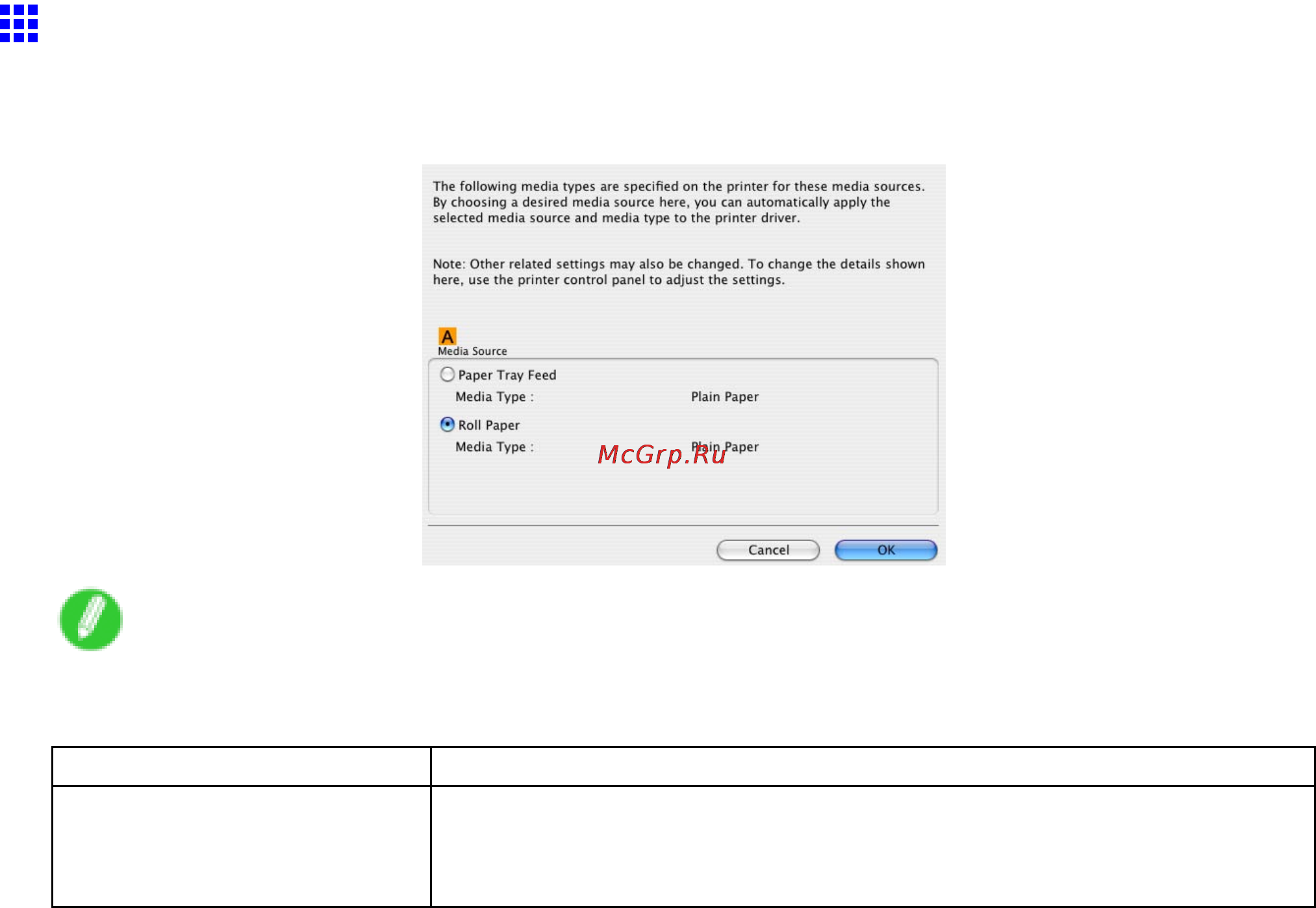 Canon imageprograf ipf605 [417/578] Paper information on printer dialog box mac os x