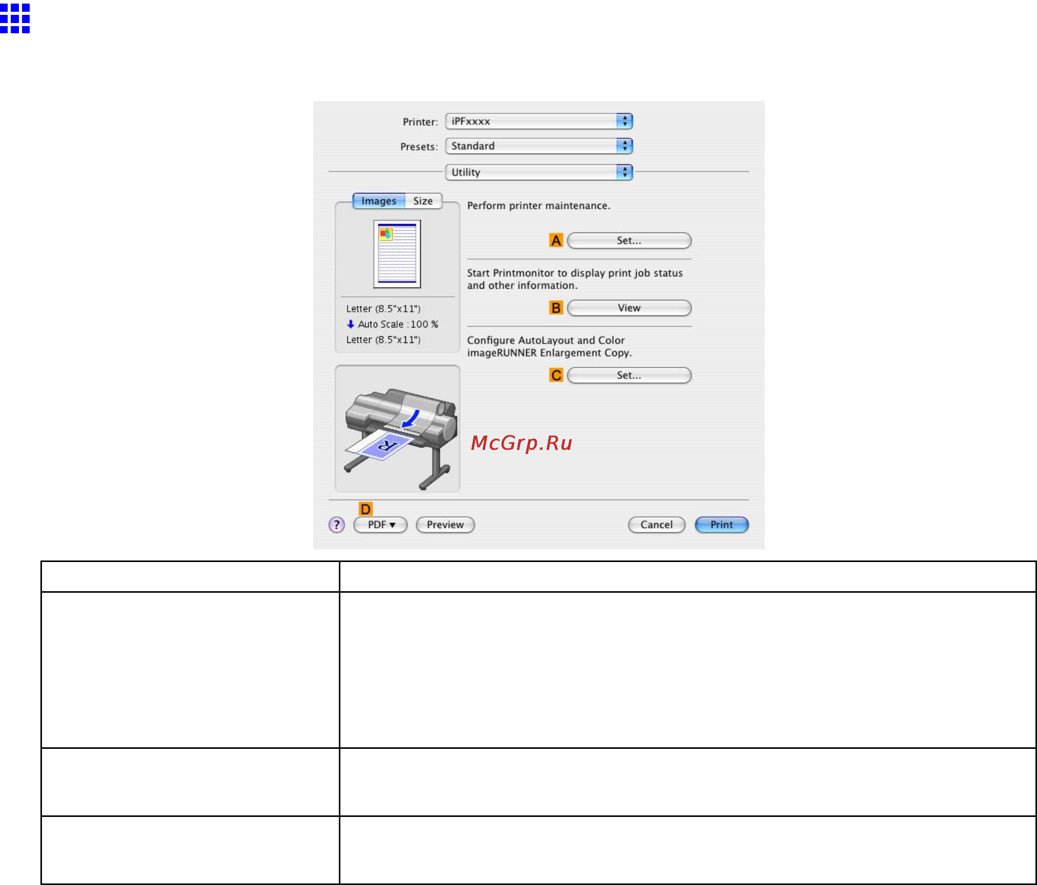 Canon imageprograf ipf605 [425/578] Utility pane mac os x
