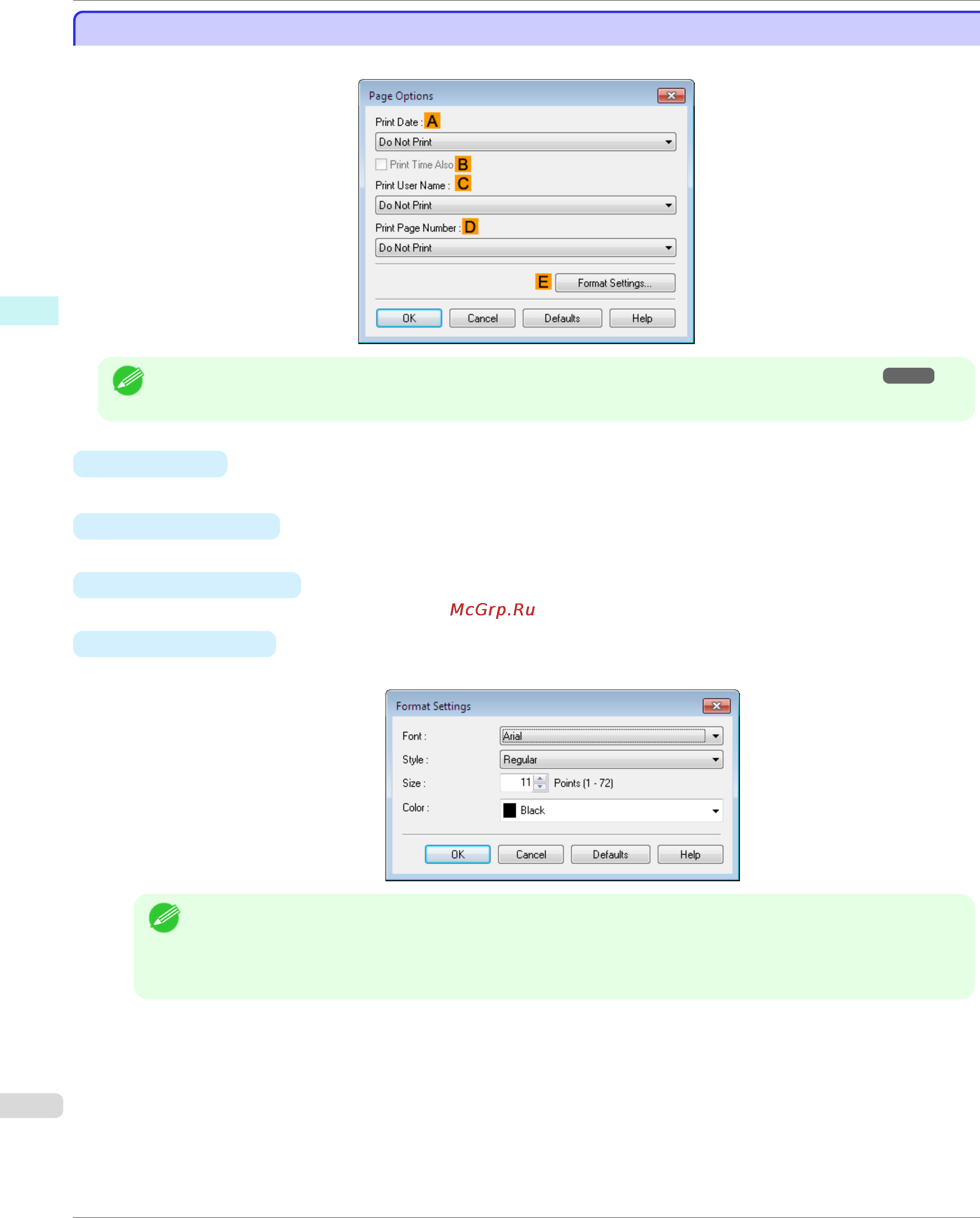 Canon imageprograf ipf785 [184/700] Page options dialog box page options dialog box