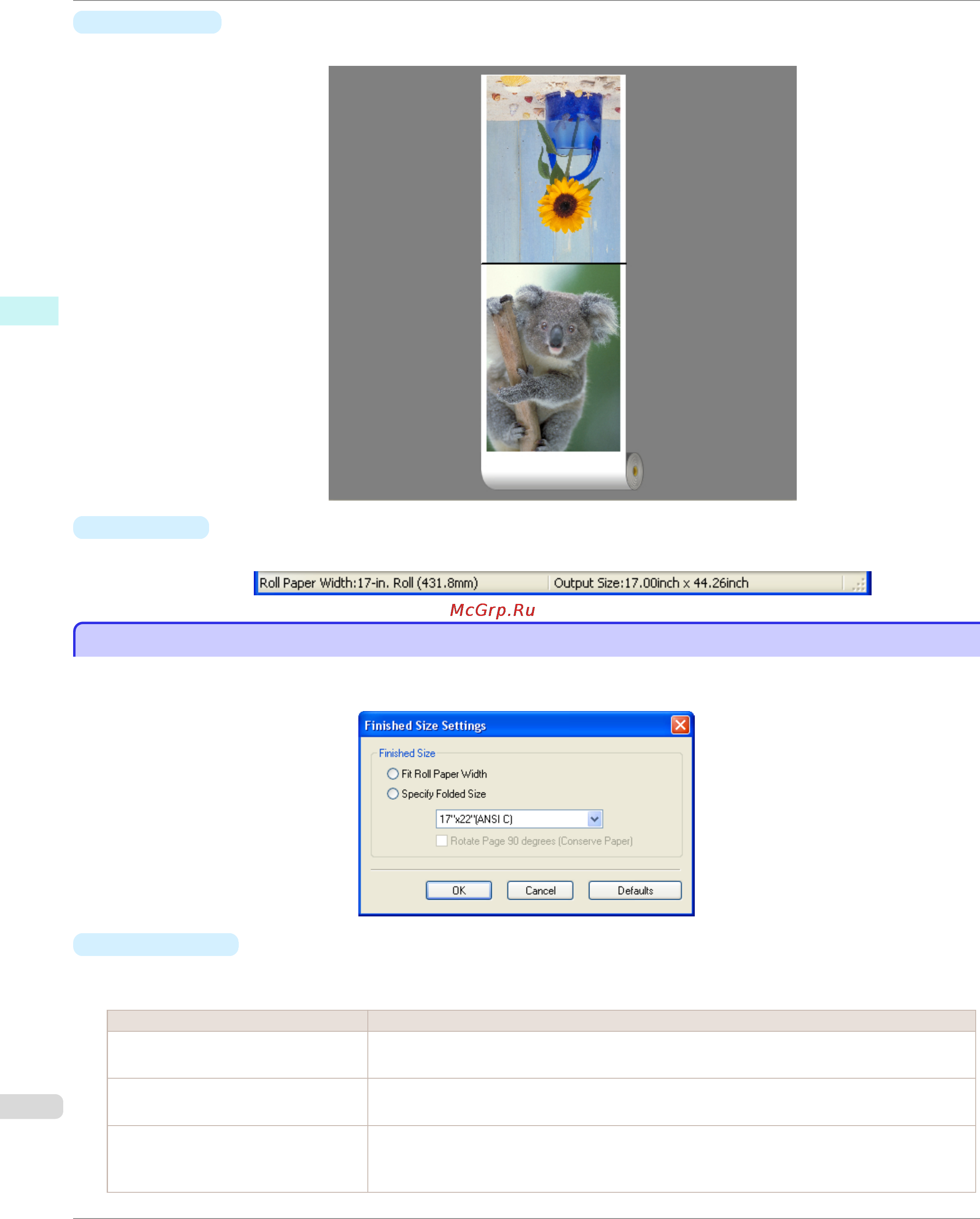 Canon imageprograf ipf785 [222/700] Finished size settings dialog box
