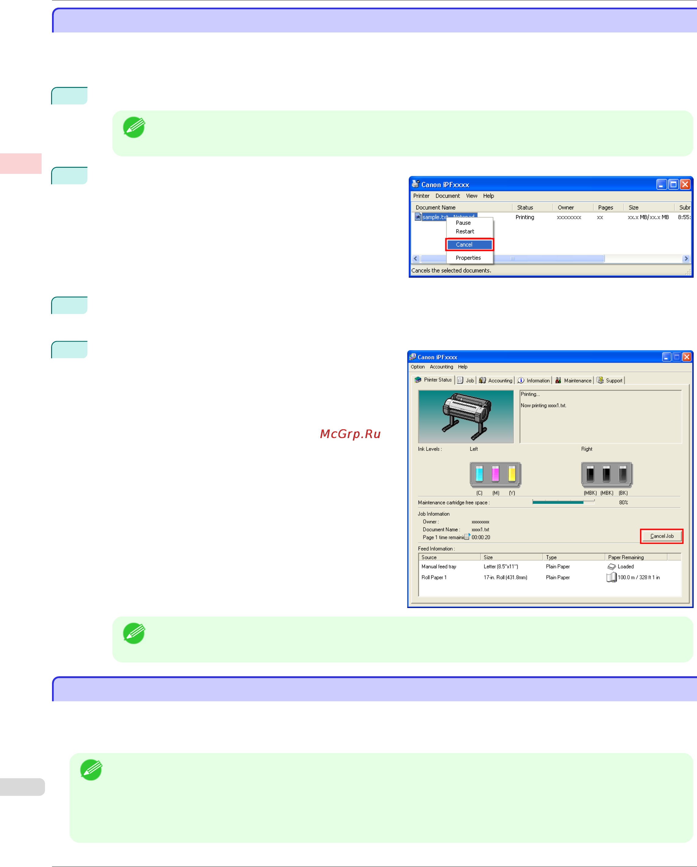 Canon imageprograf ipf780 [26/648] Canceling print jobs from windows