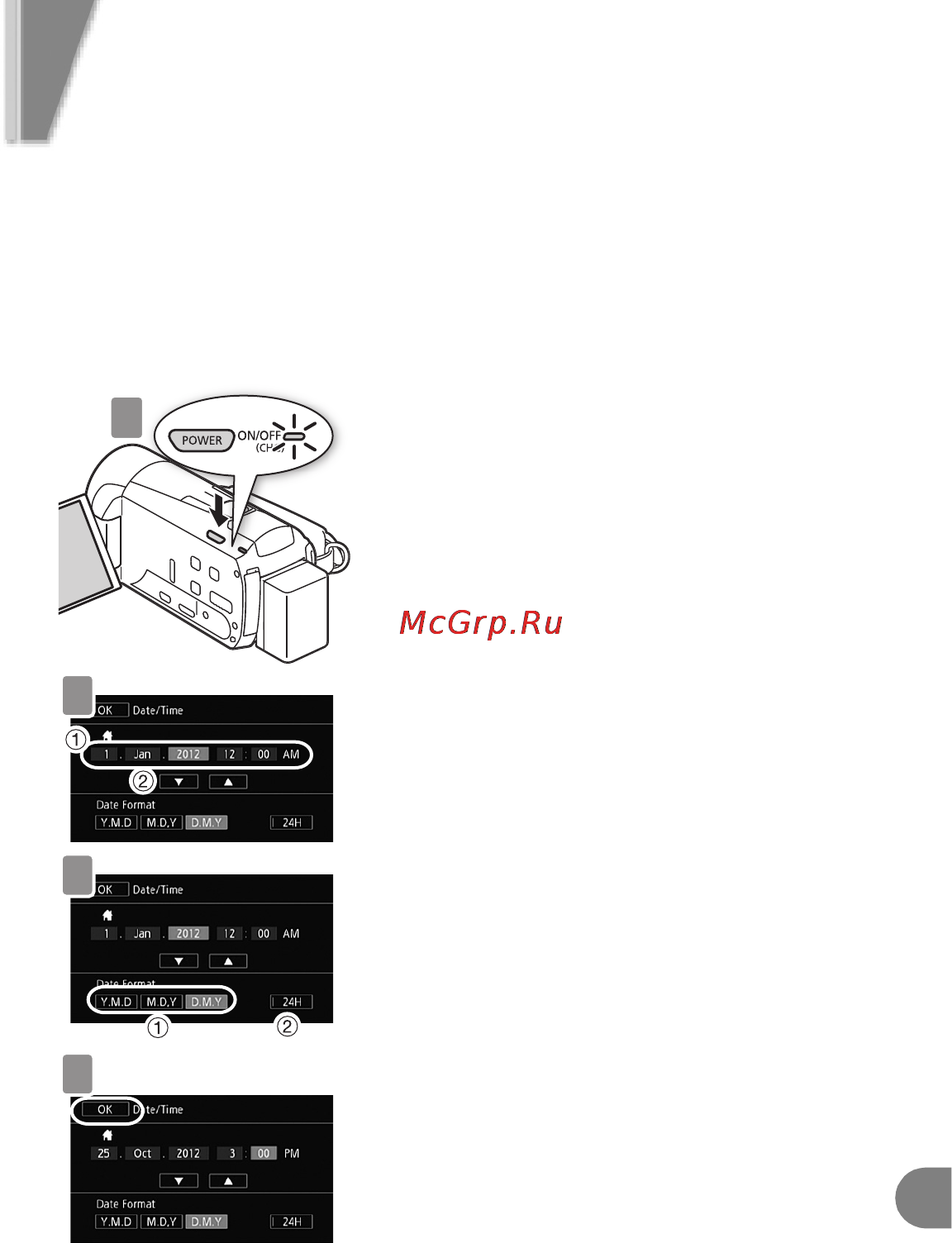 Canon legria hf m56 black [19/41] Установка даты времени и языка