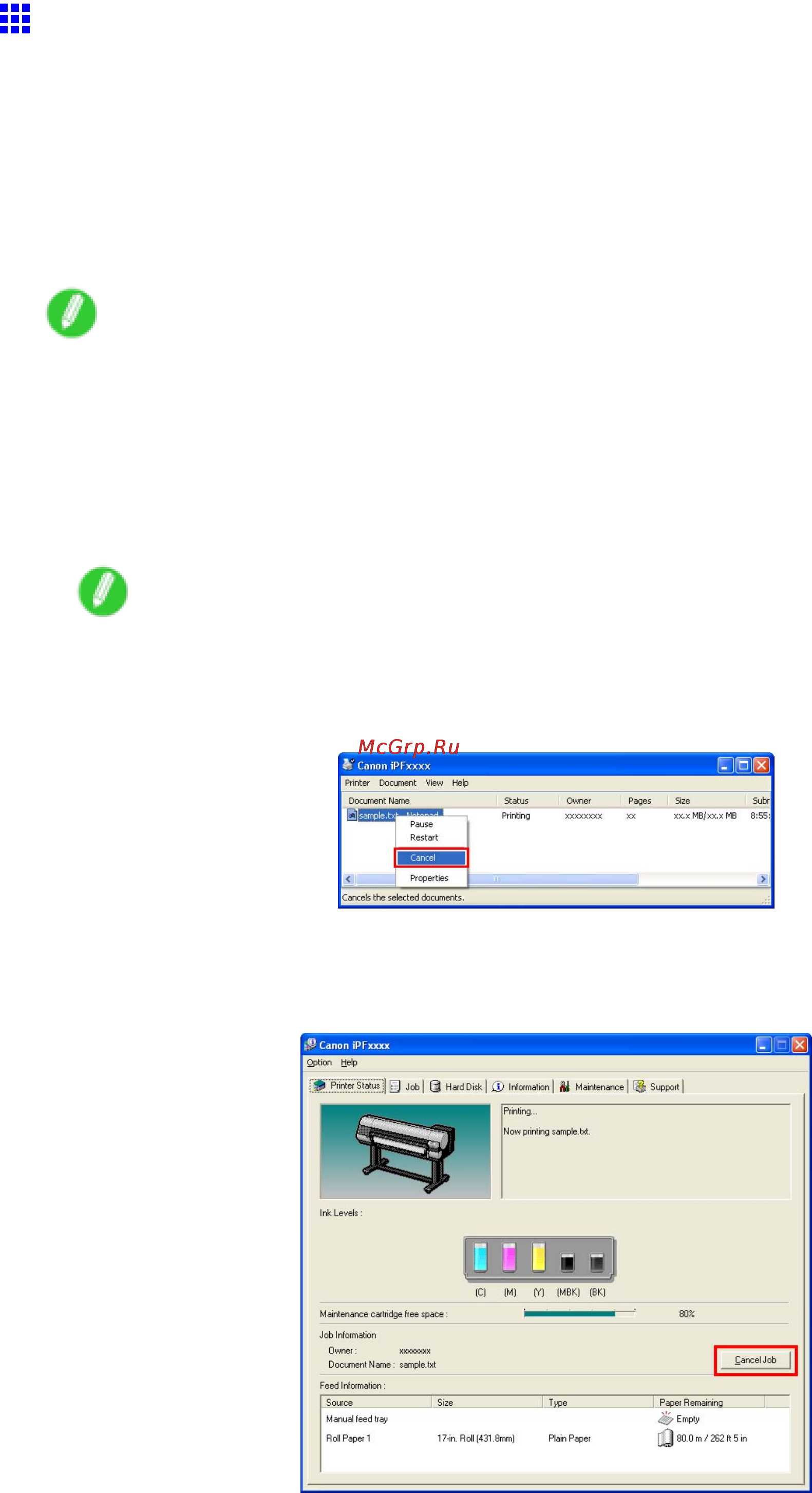 Canon imagePROGRAF iPF810 [135/710] Canceling print jobs from windows