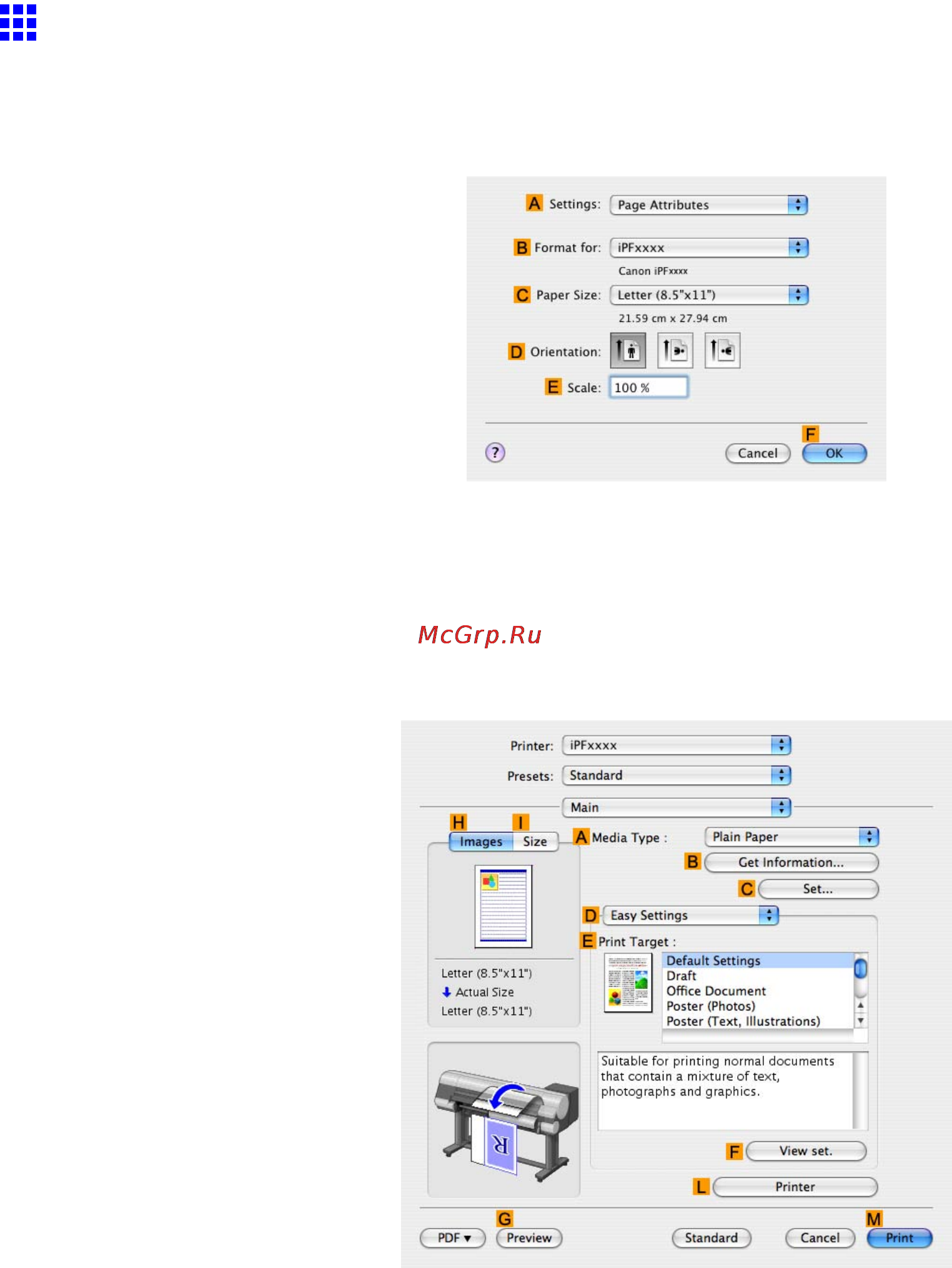 Canon imagePROGRAF iPF810 [251/710] Specifying paper in the printer driver mac os x