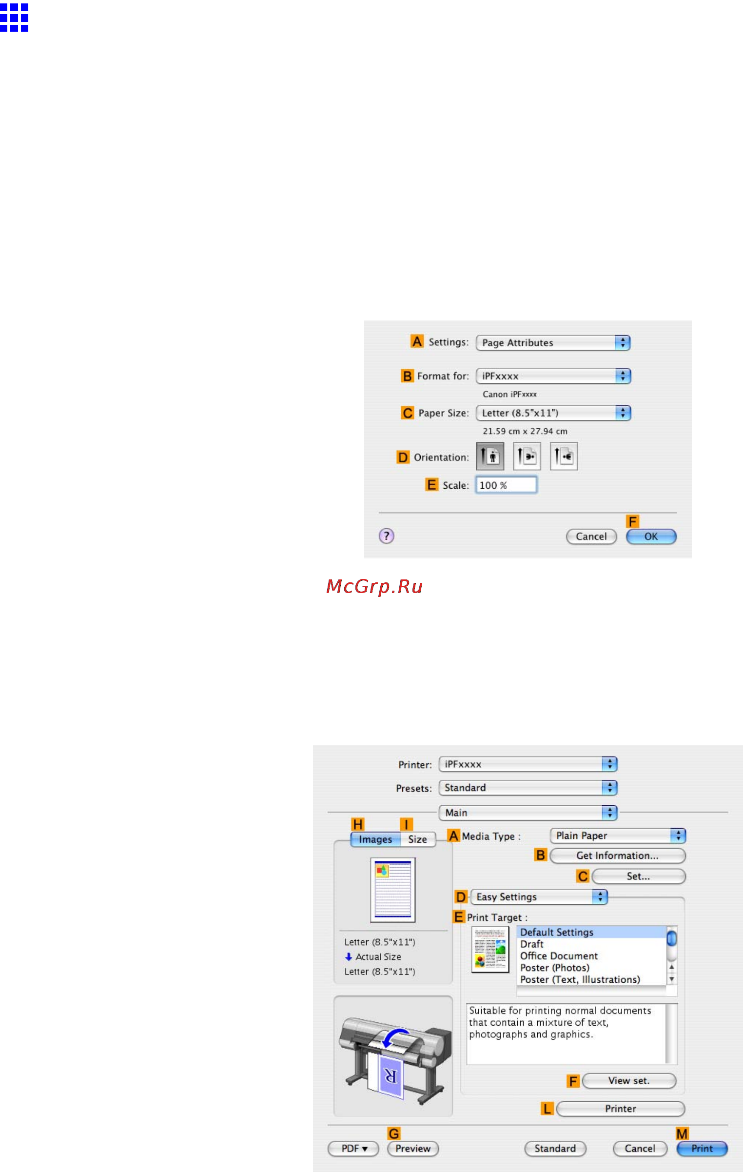 Canon imagePROGRAF iPF810 [256/710] Resizing originals to match the paper size mac os x