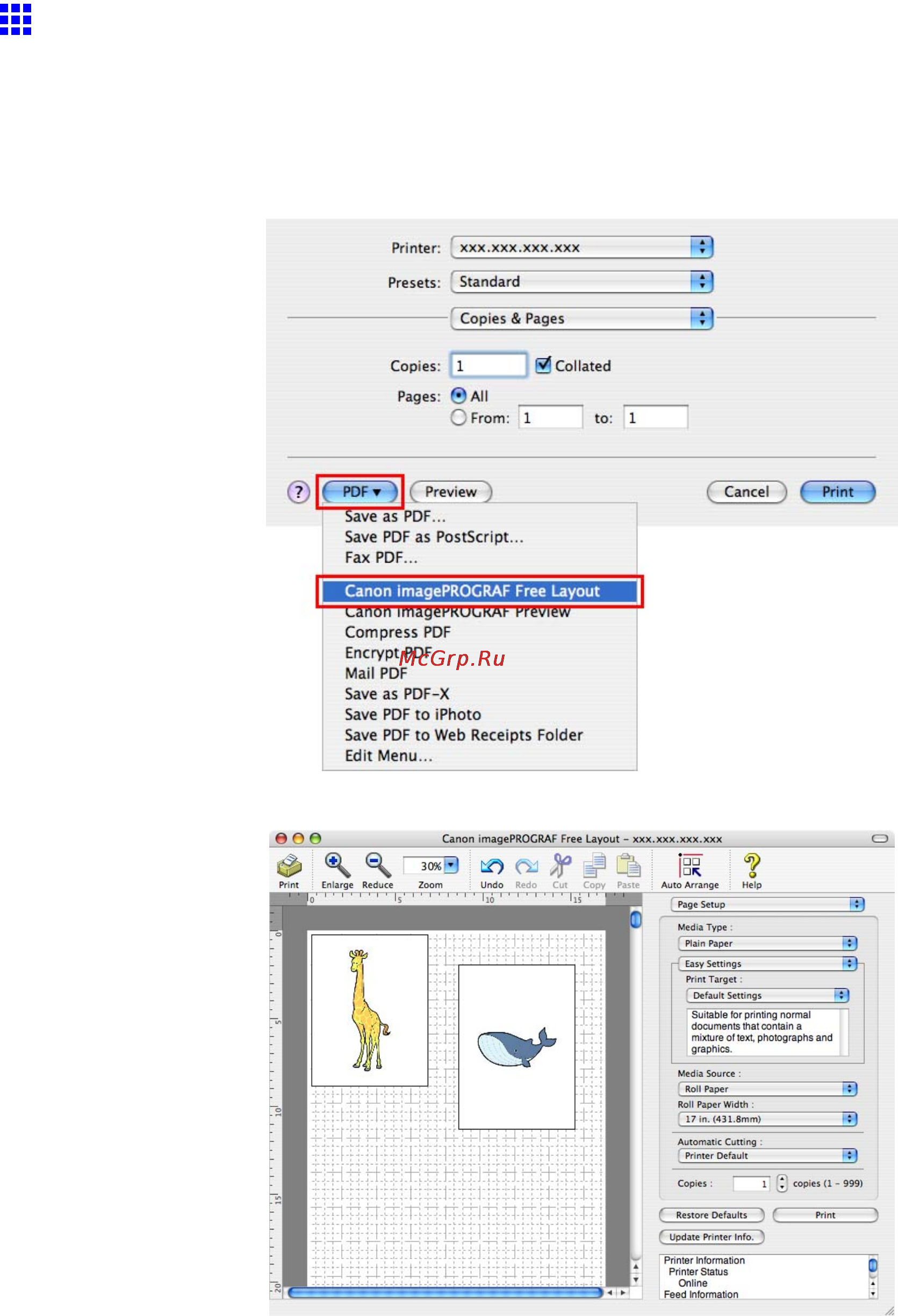 Canon imagePROGRAF iPF810 [332/710] Printing multiple originals next to each other mac os x