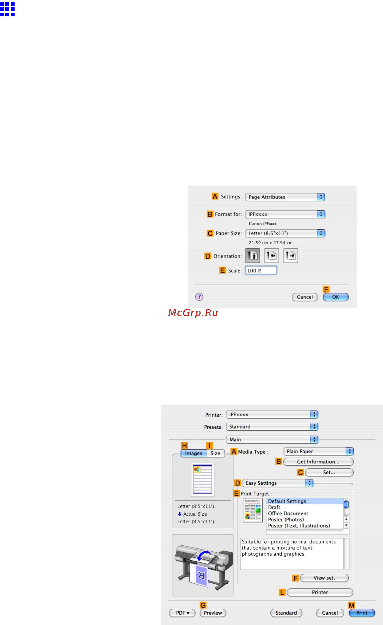 Canon imagePROGRAF iPF810 [368/710] Conserving roll paper by printing originals without top and bottom margins mac os x