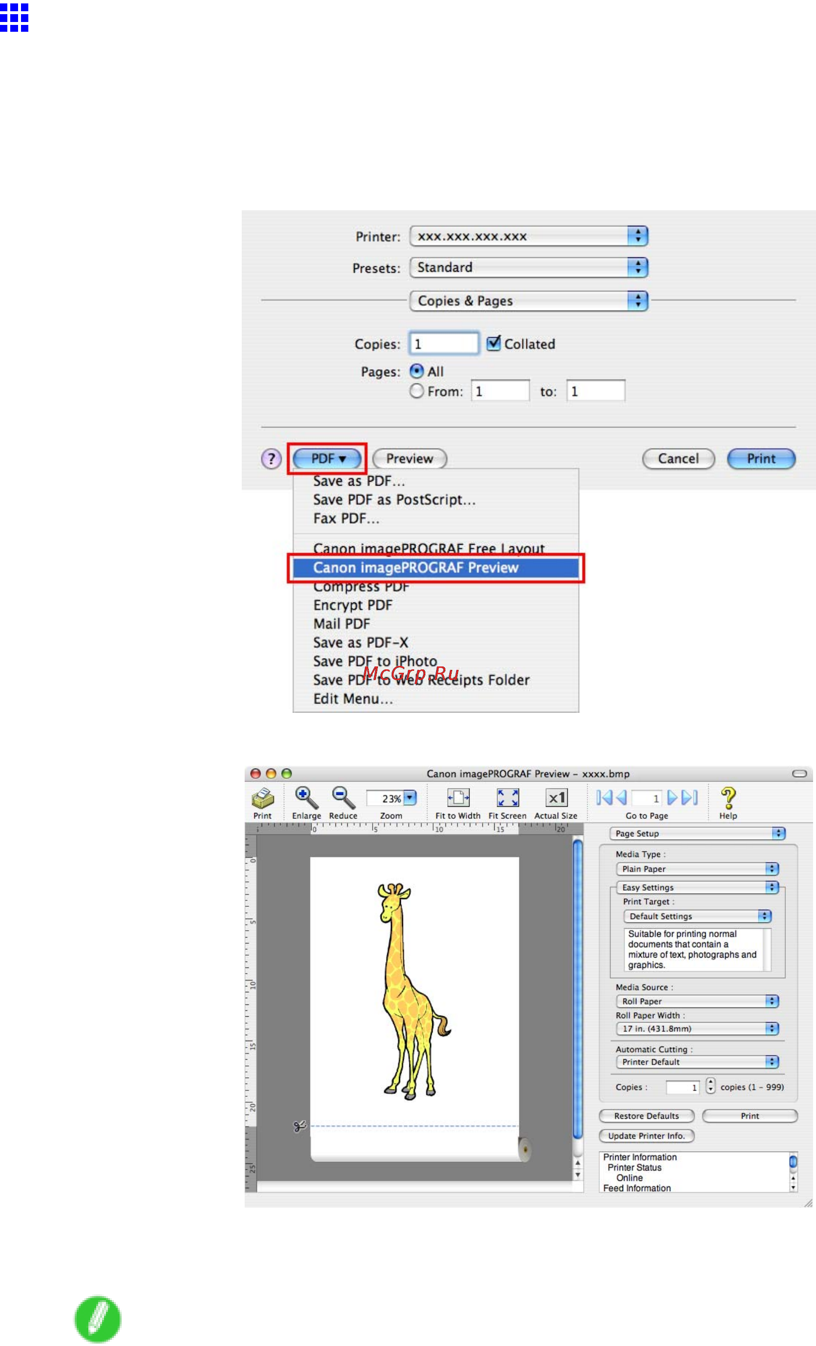 Canon imagePROGRAF iPF810 [376/710] Checking the layout in a preview before printing mac os x
