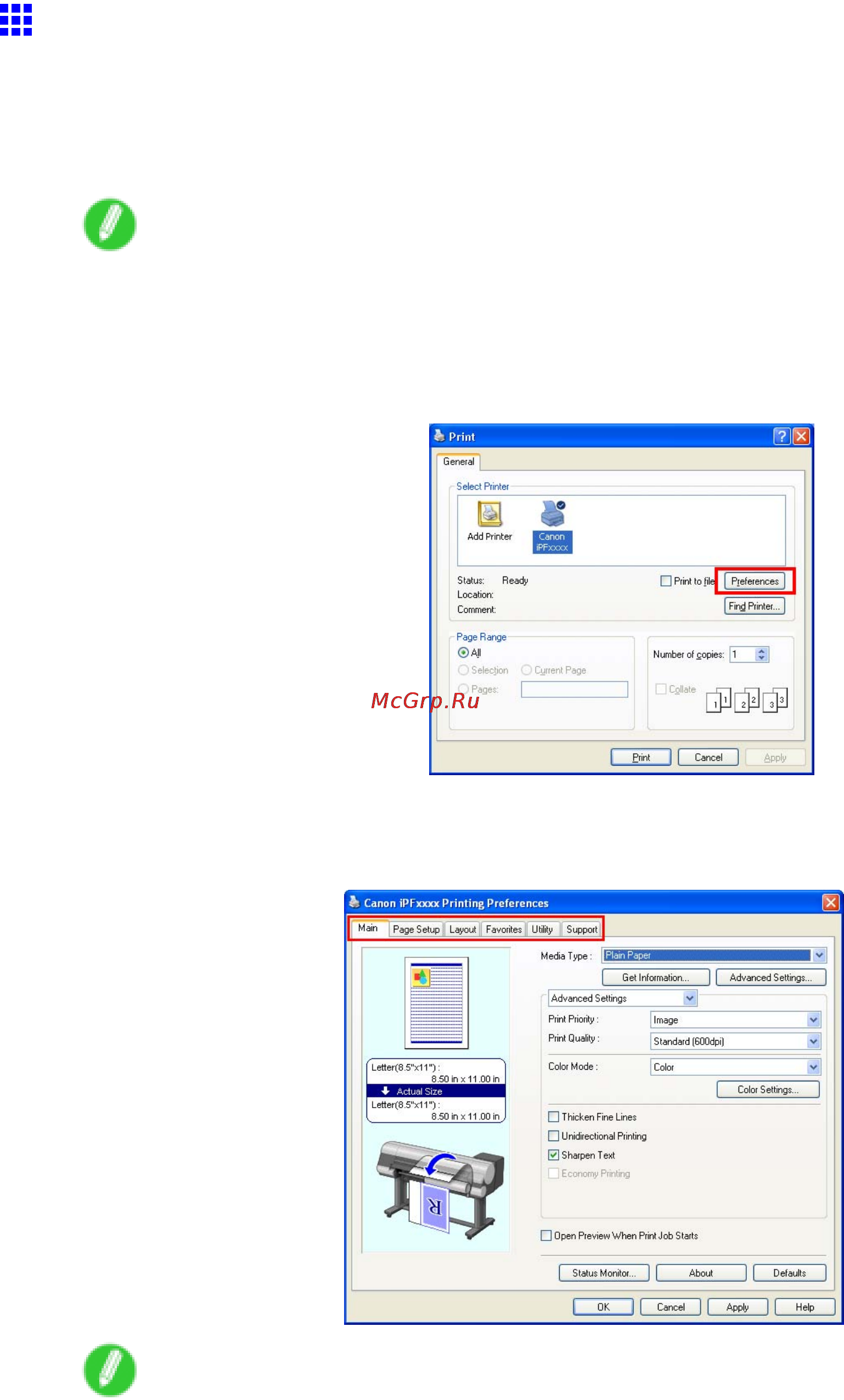 Canon imagePROGRAF iPF810 [405/710] Accessing the printer driver dialog box from applications windows