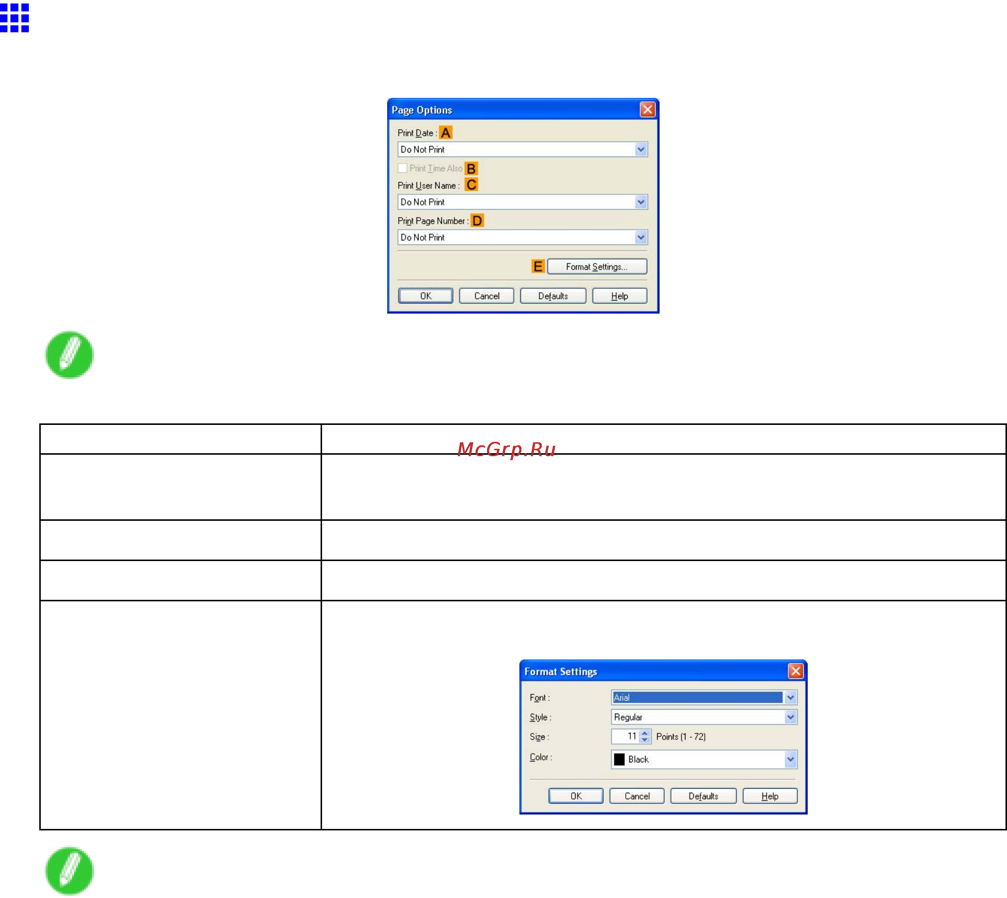 Canon imagePROGRAF iPF810 [426/710] Page options dialog box windows