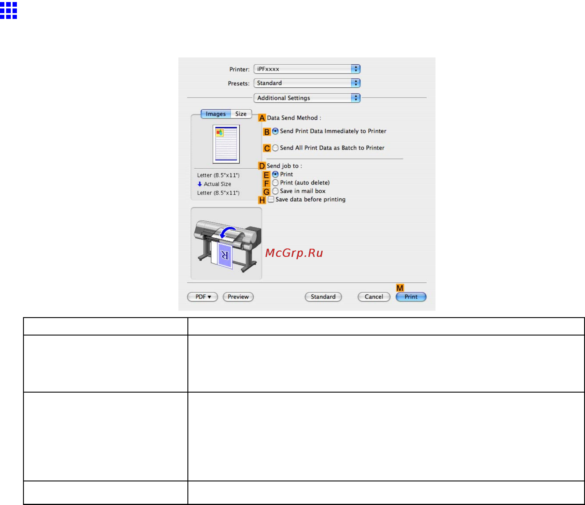 Canon imagePROGRAF iPF810 [462/710] Additional settings pane mac os x