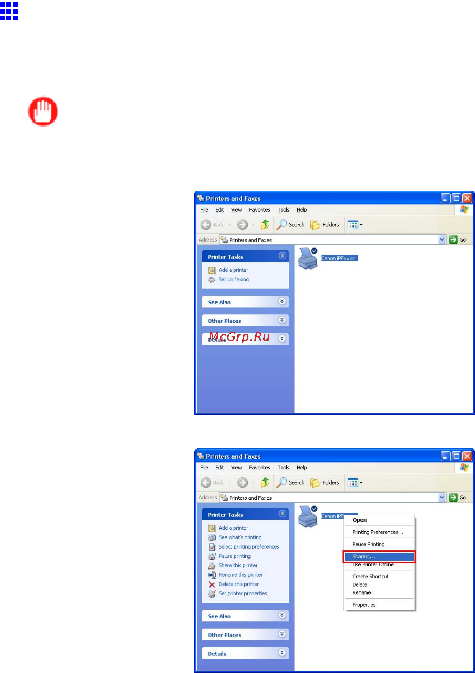 Canon imagePROGRAF iPF810 [481/710] Sharing the printer in windows