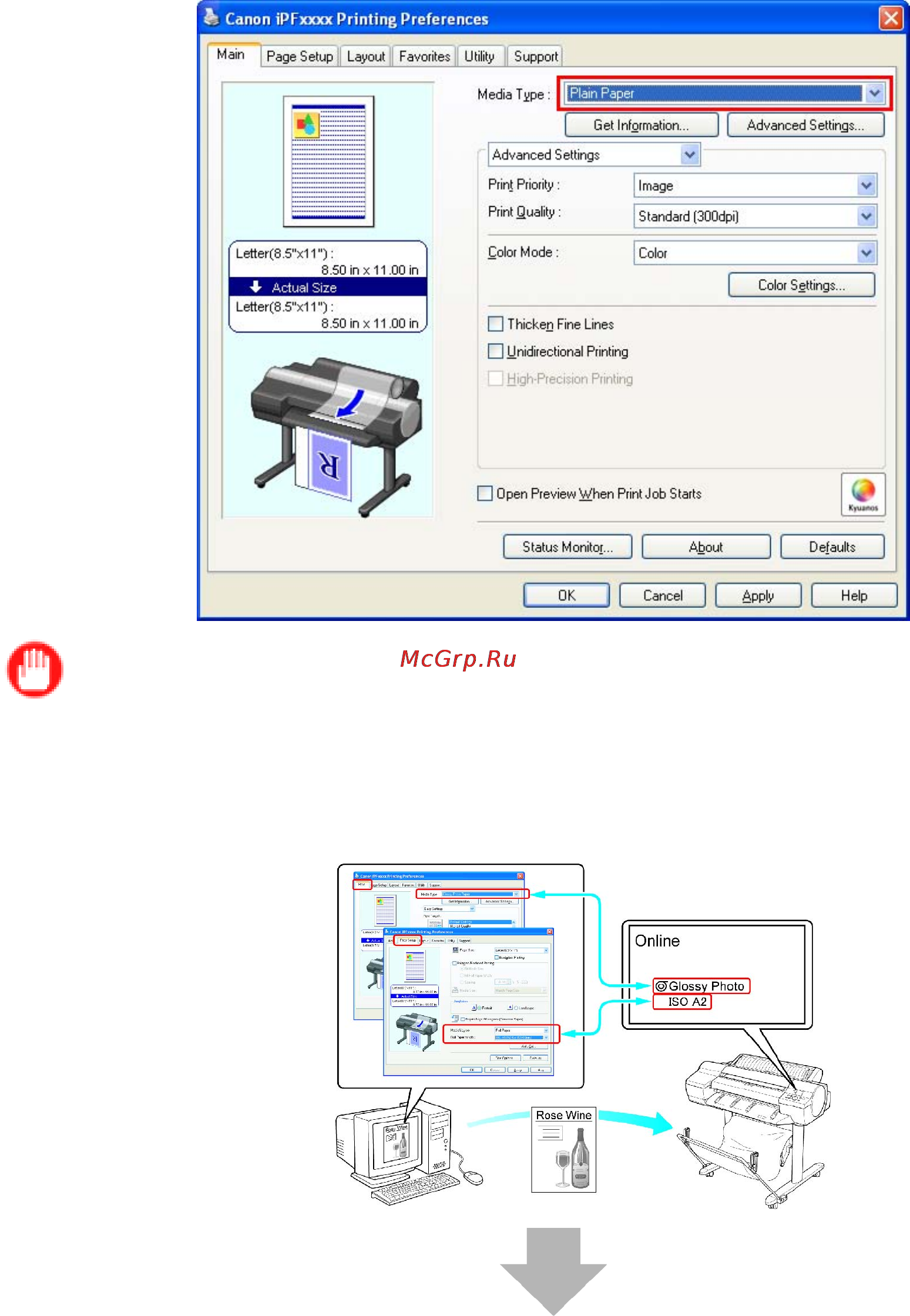 Canon imagePROGRAF iPF6000S [105/730] Complete settings in the printer driver for the type of paper and other details
