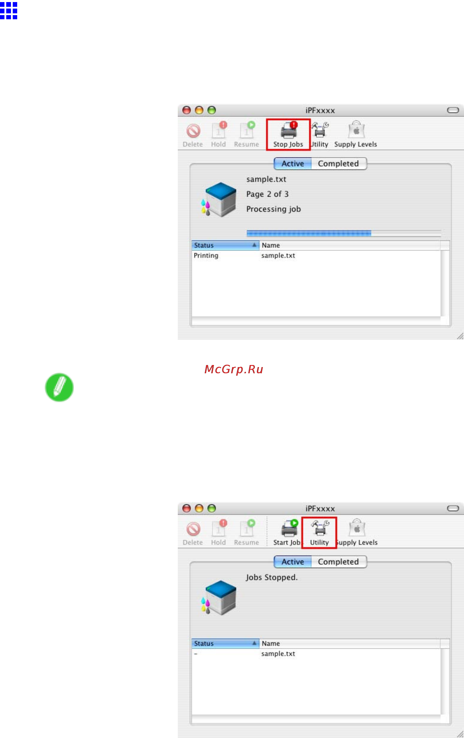 Canon imagePROGRAF iPF6000S [116/730] Canceling print jobs from mac os x