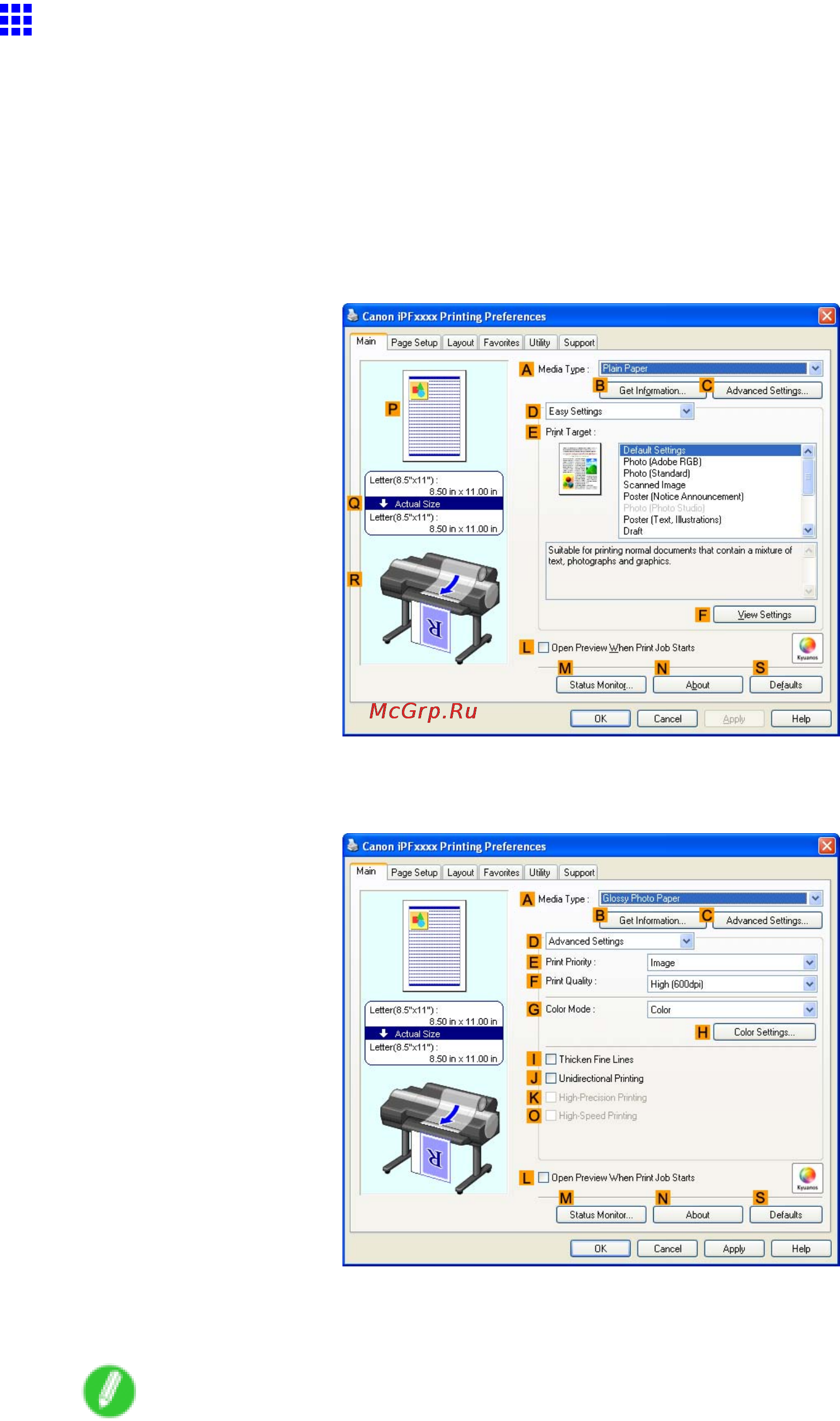 Canon imagePROGRAF iPF6000S [230/730] Choosing the document type and printing conditions windows