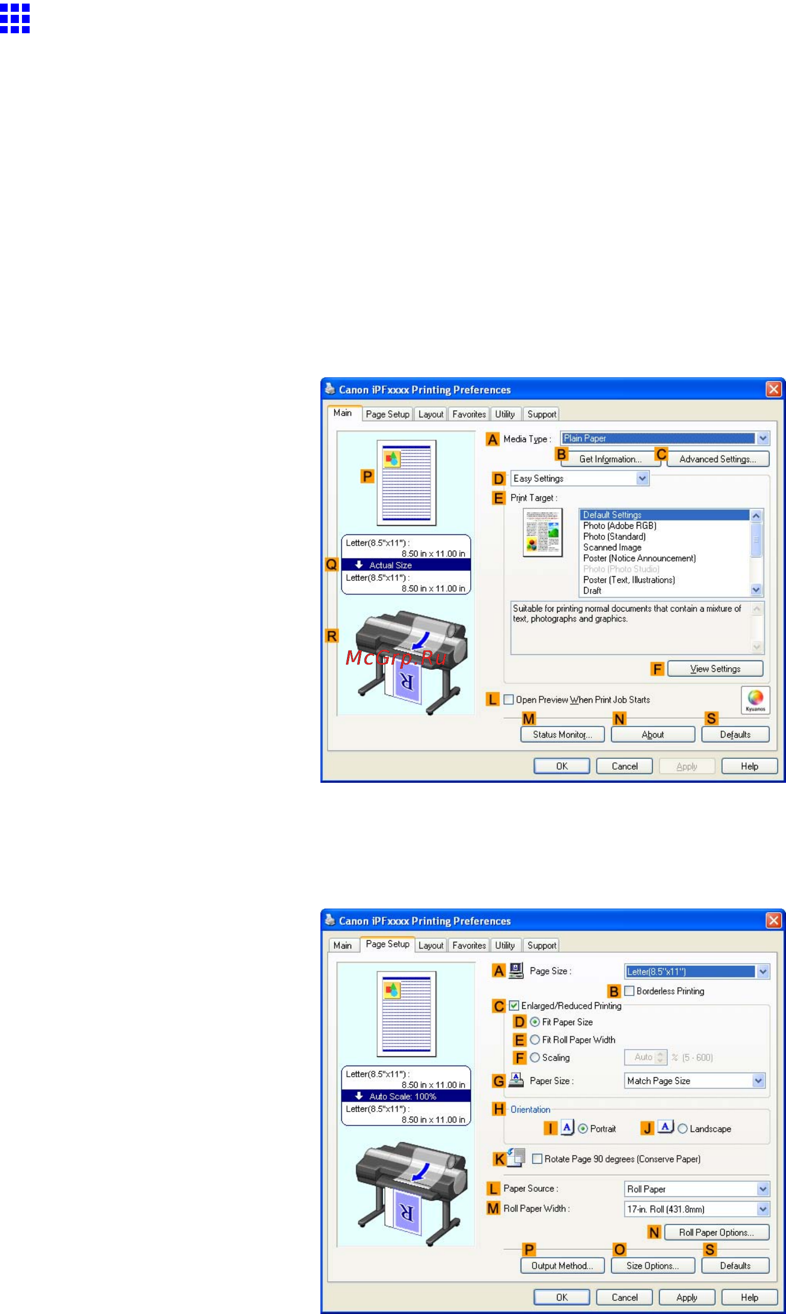 Canon imagePROGRAF iPF6000S [250/730] Resizing originals to fit the roll width windows