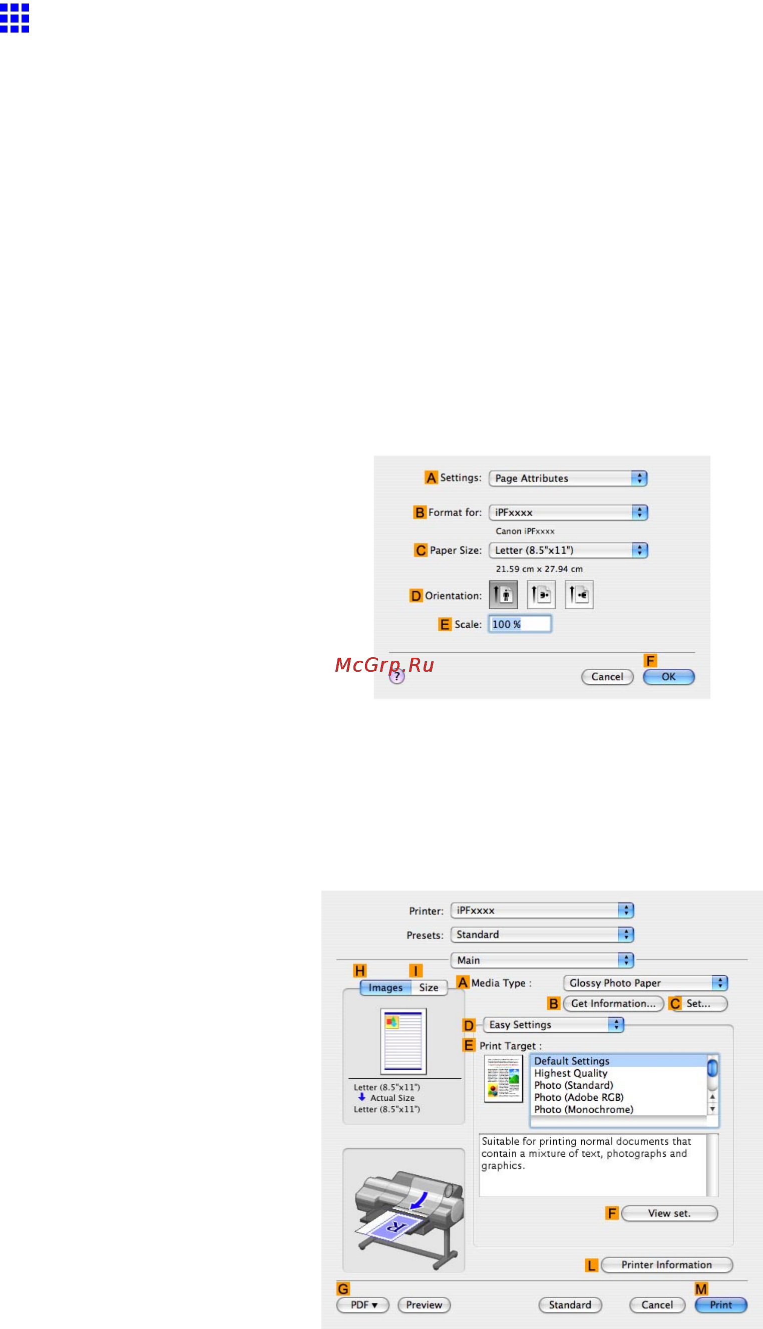 Canon imagePROGRAF iPF6000S [350/730] Conserving roll paper by rotating originals 90 degrees mac os x