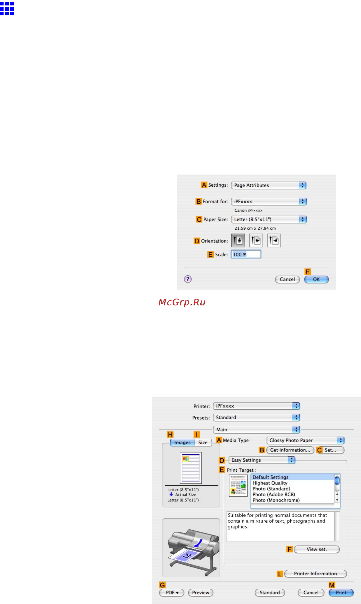 Canon imagePROGRAF iPF6000S [370/730] Making the original orientation match the paper orientation mac os x