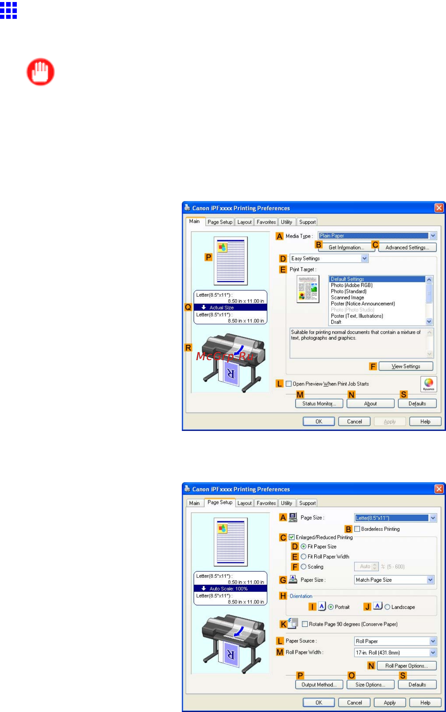 Canon imagePROGRAF iPF6000S [396/730] Specifying paper in the printer driver windows