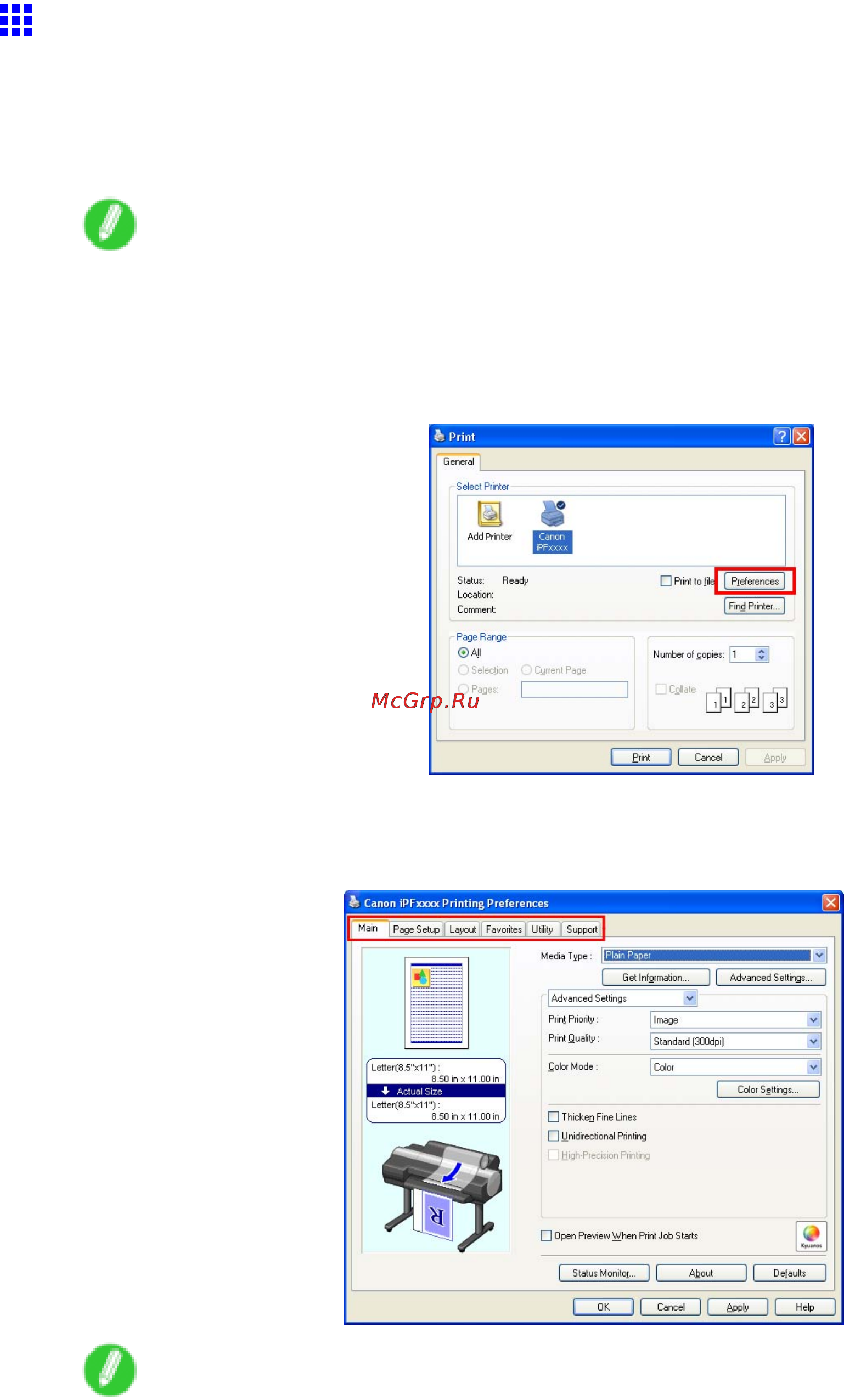 Canon imagePROGRAF iPF6000S [404/730] Accessing the printer driver dialog box from applications windows