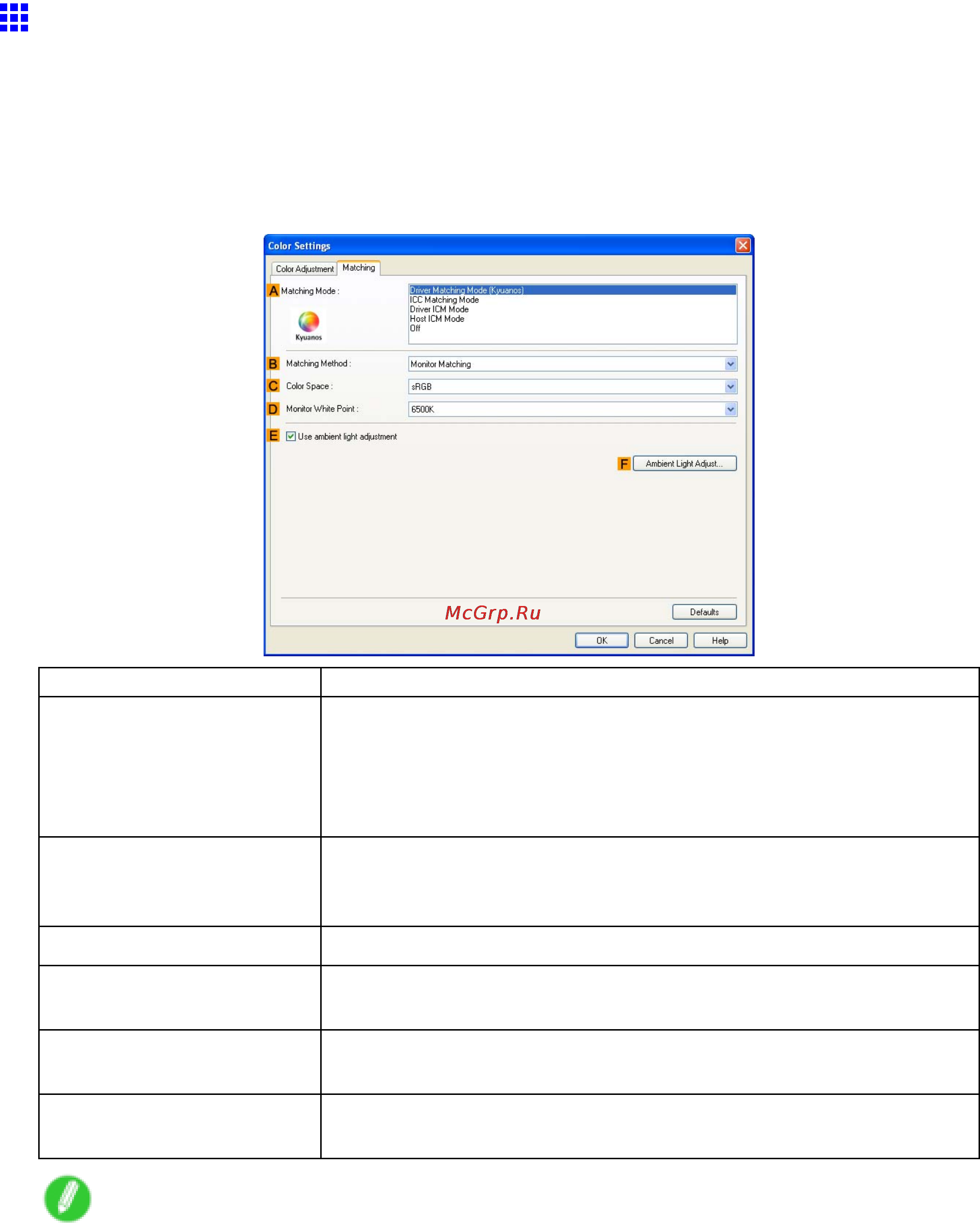 Canon imagePROGRAF iPF6000S [416/730] Matching sheet windows
