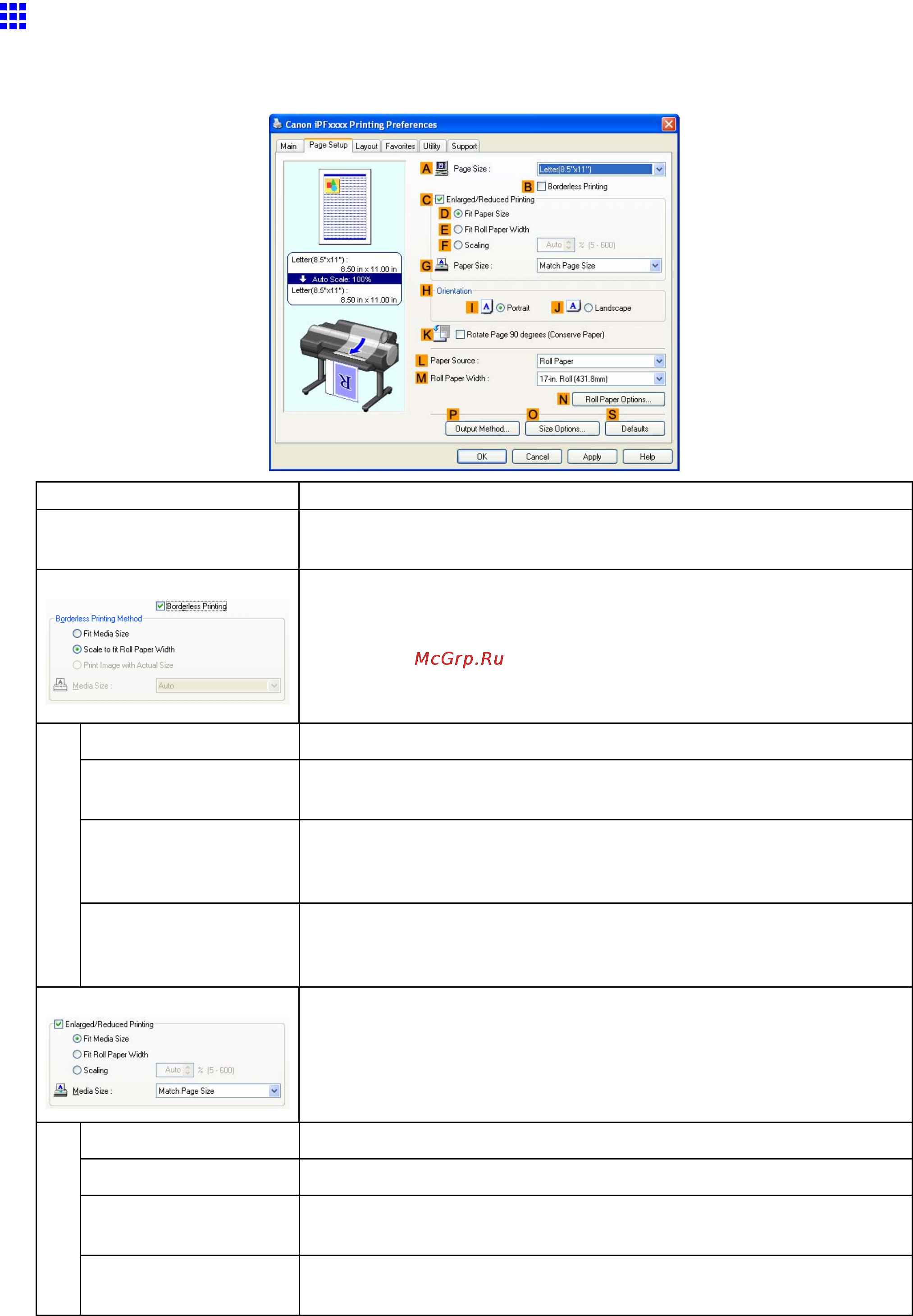 Canon imagePROGRAF iPF6000S [424/730] Page setup sheet windows