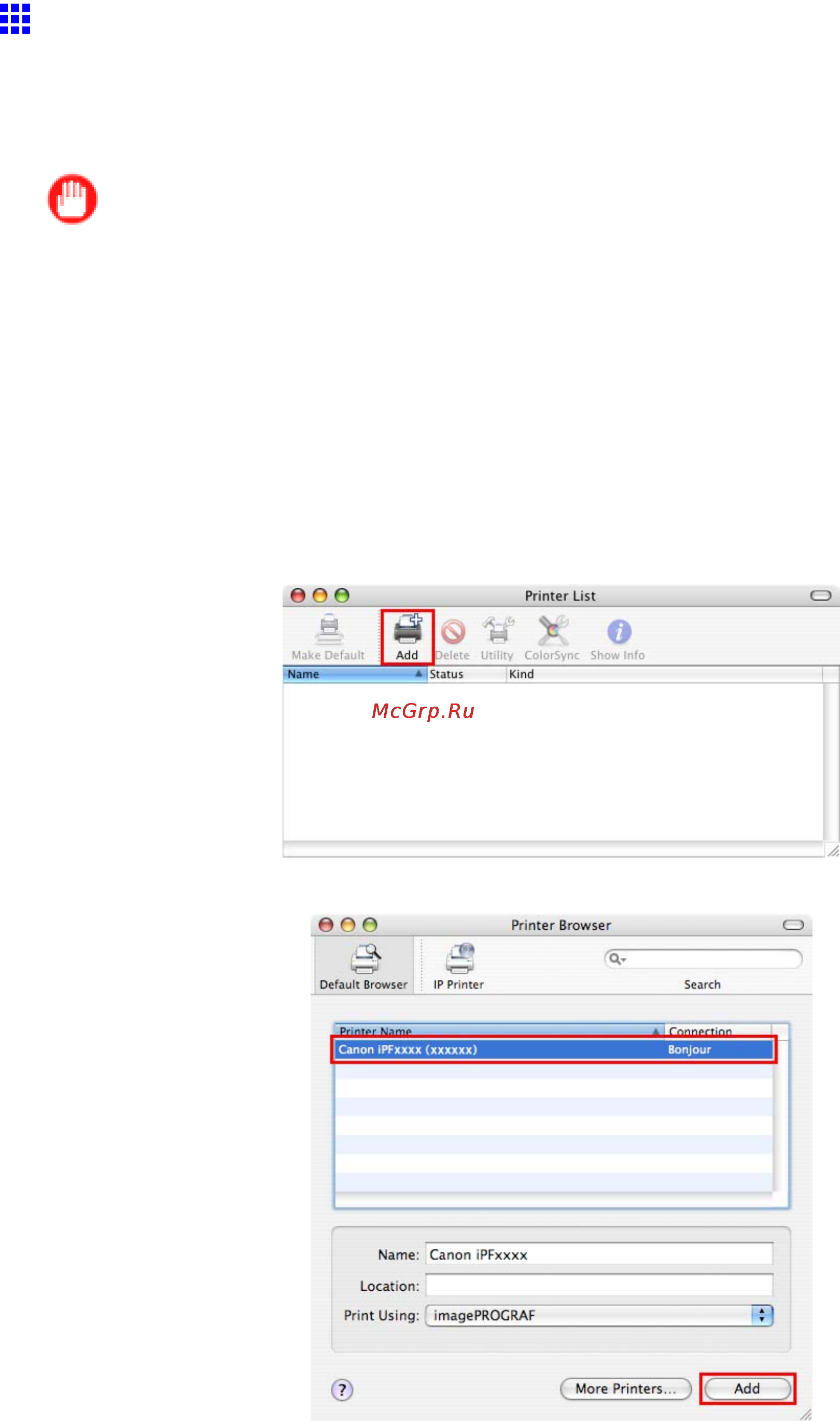Canon imagePROGRAF iPF6000S [518/730] Configuring the destination for bonjour network macintosh