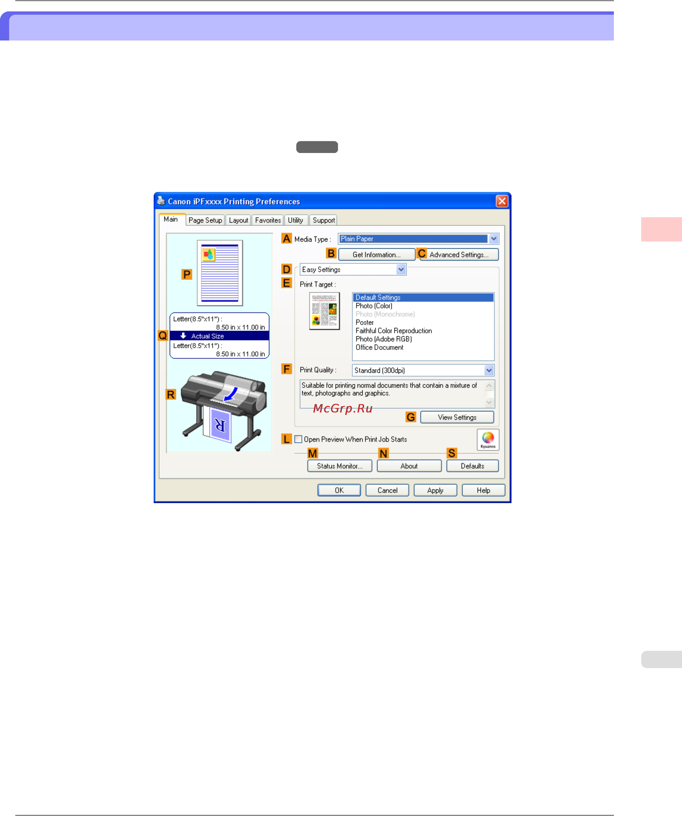 Canon imagePROGRAF iPF6300 [85/1126] Choosing the document type and printing conditions windows