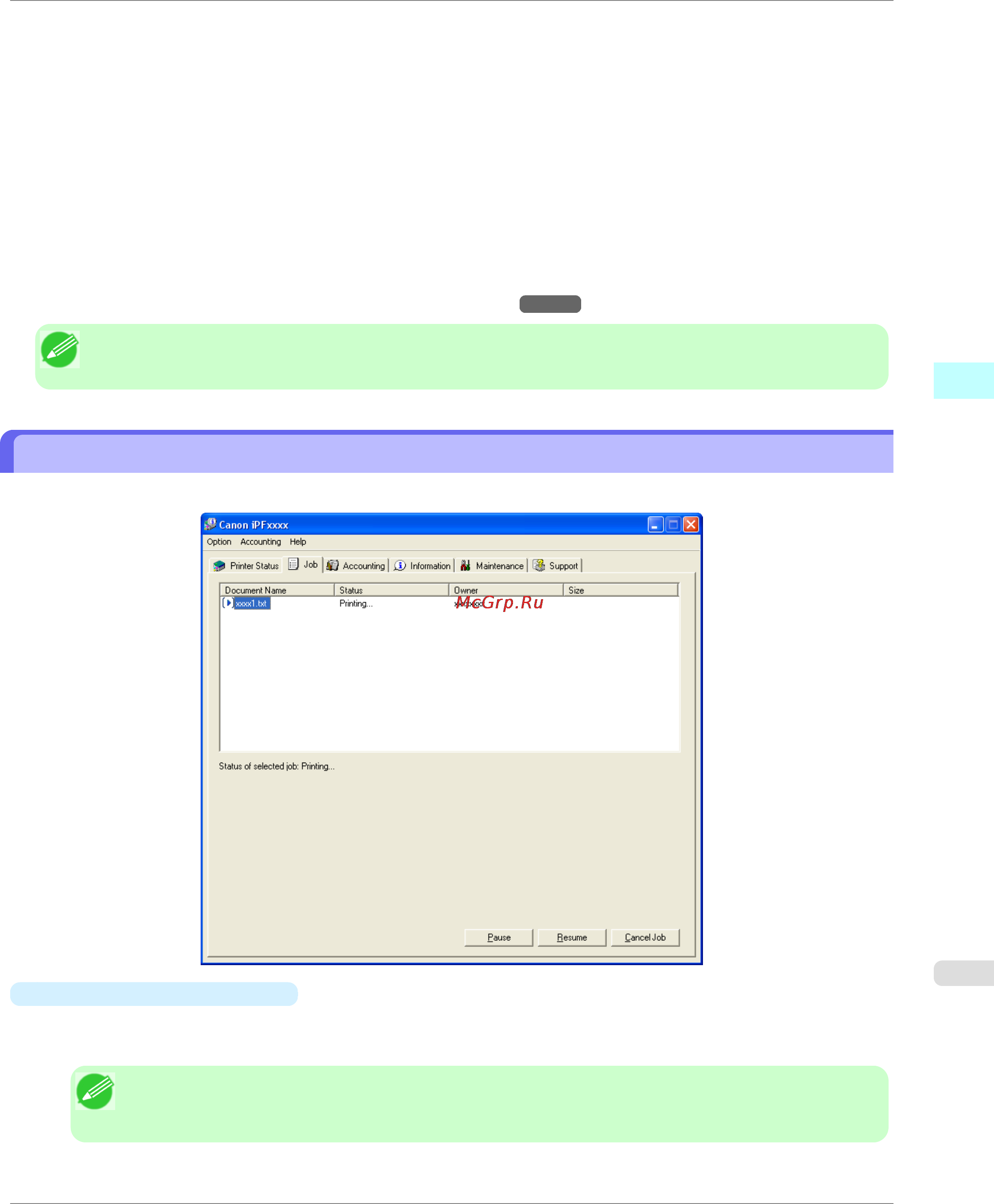 Canon imagePROGRAF iPF750 [407/878] Job management using imageprograf status monitor