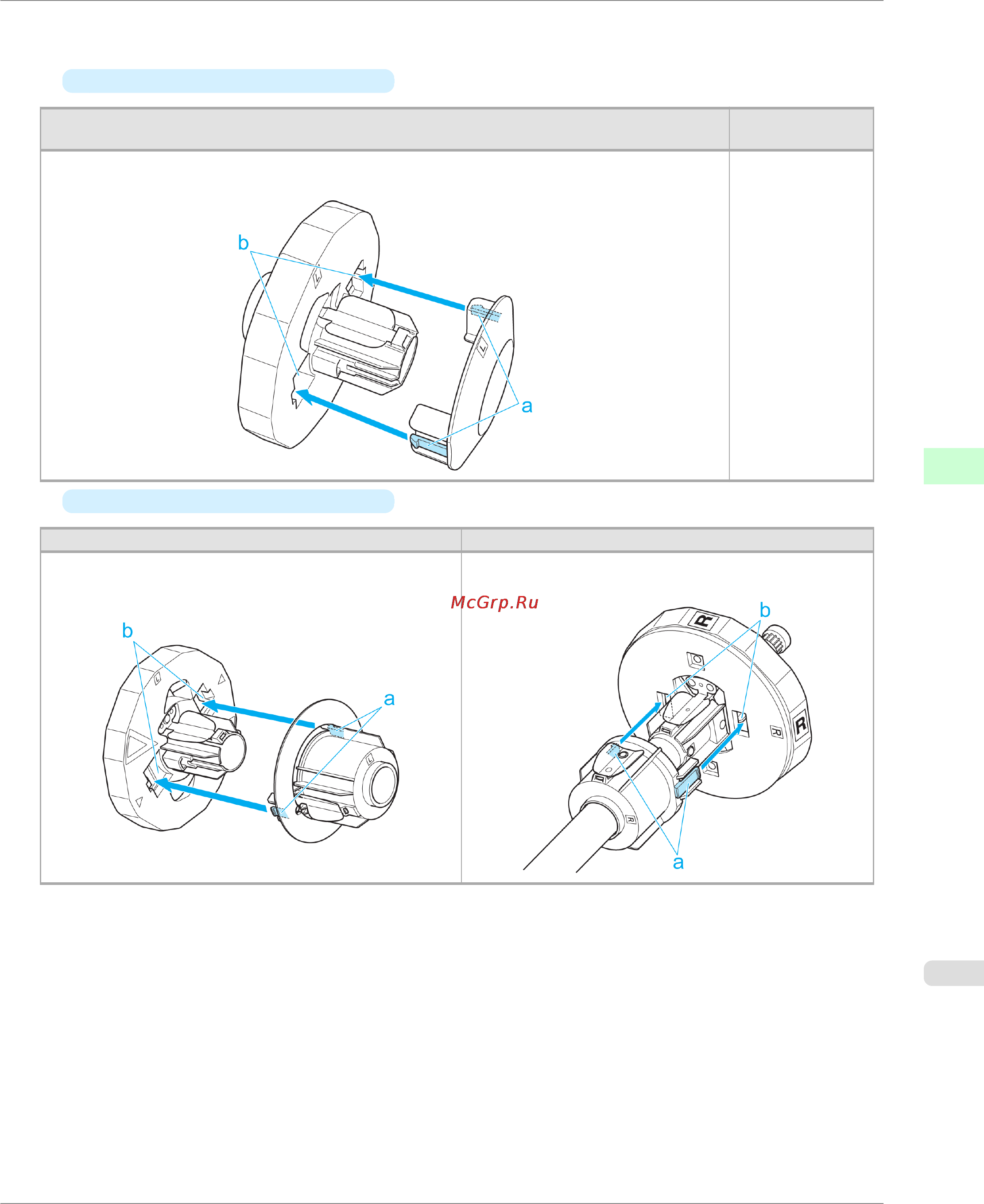 Canon imagePROGRAF iPF750 [593/878] Insert the respective attachments for the roll paper core on the roll holder and holder stopper